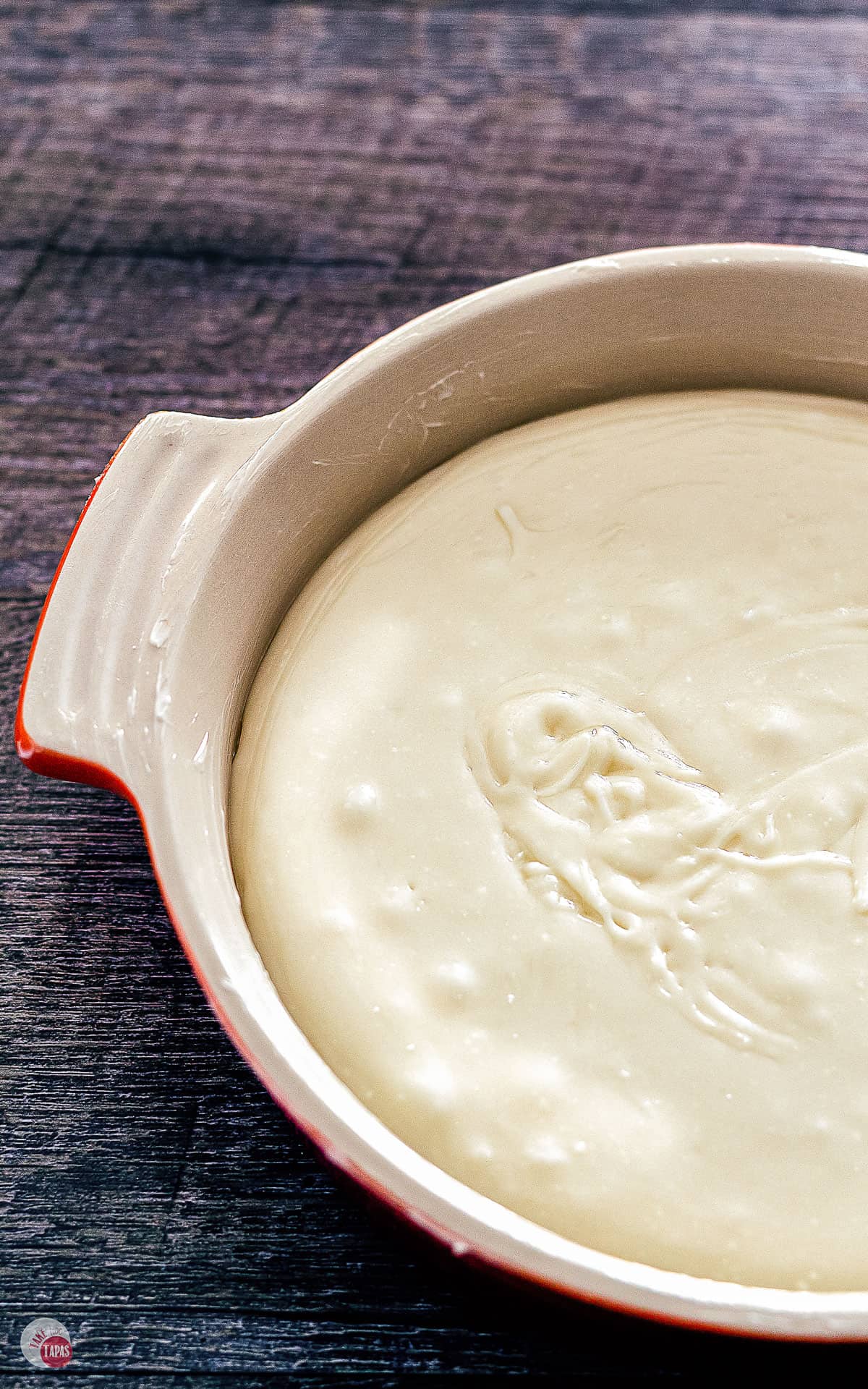 overhead picture of nougat in a bowl