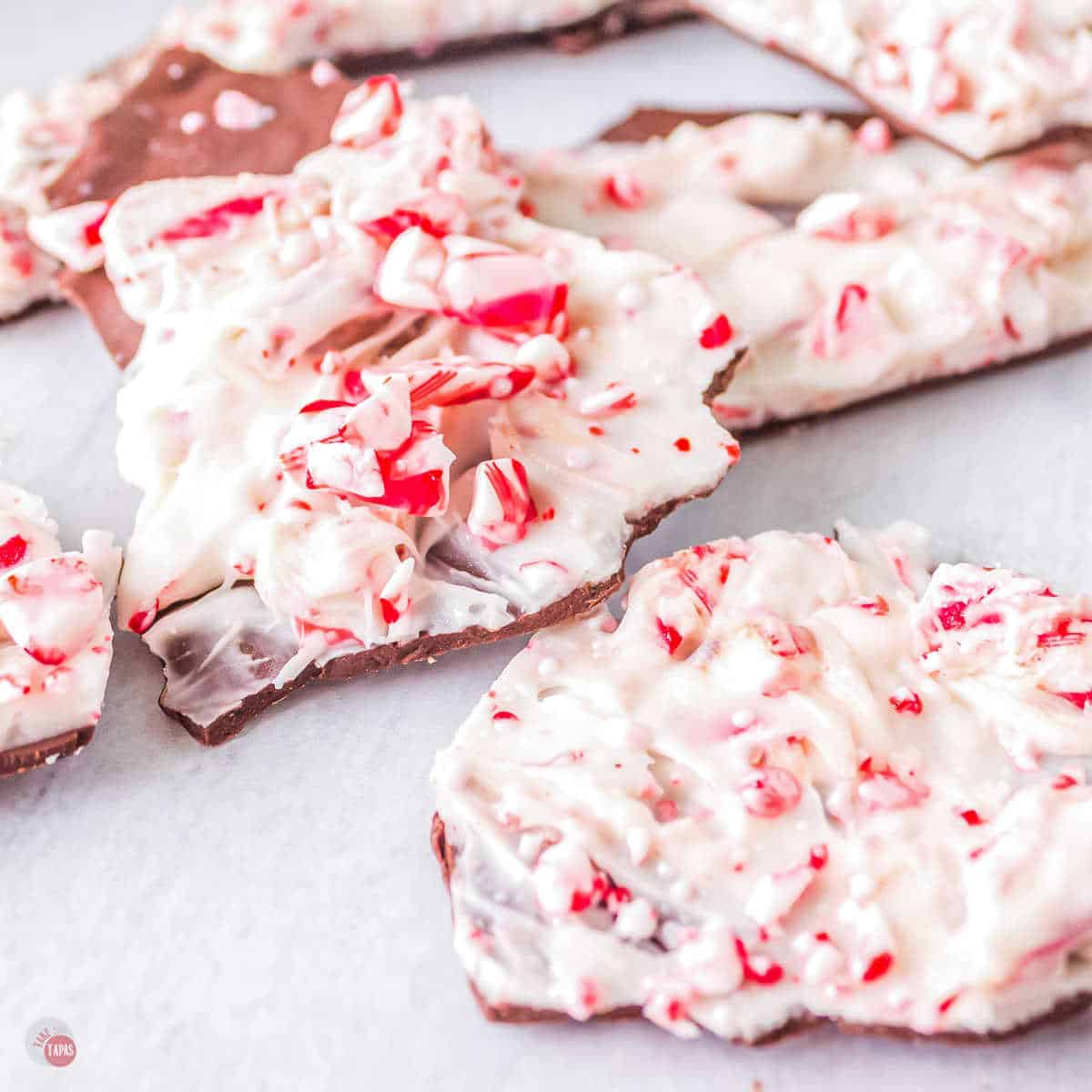 peppermint bark on a white board