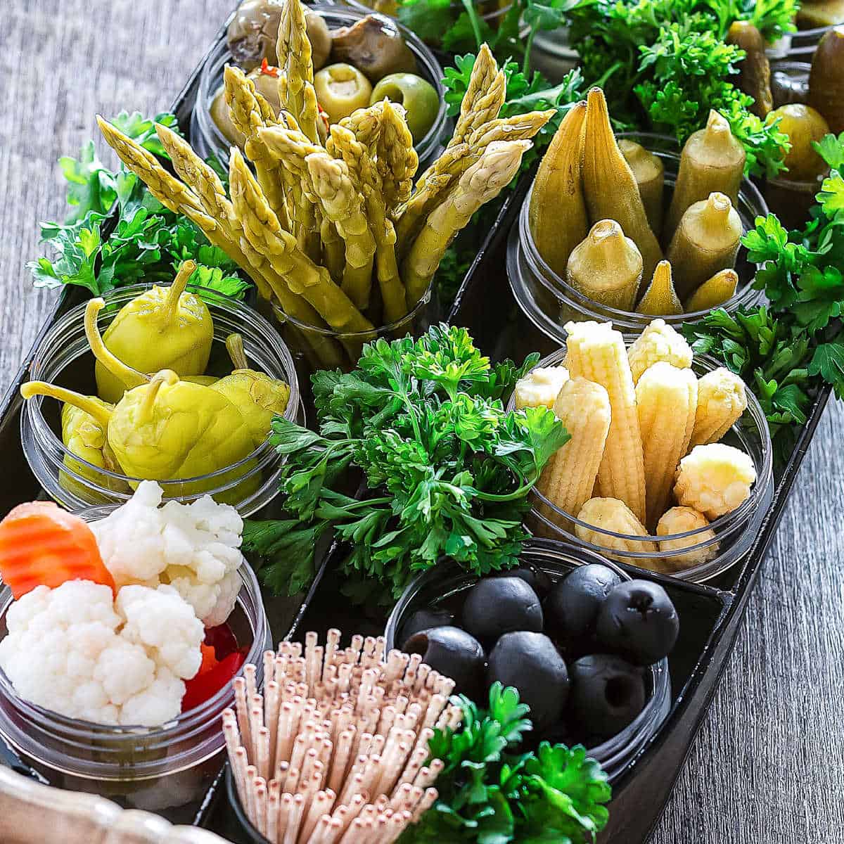 Close up of pickles on the relish tray