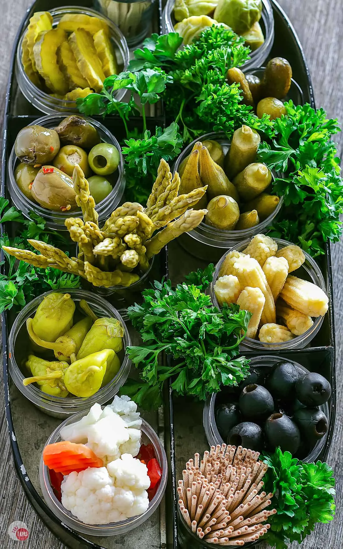 overhead view of relish tray ingredients