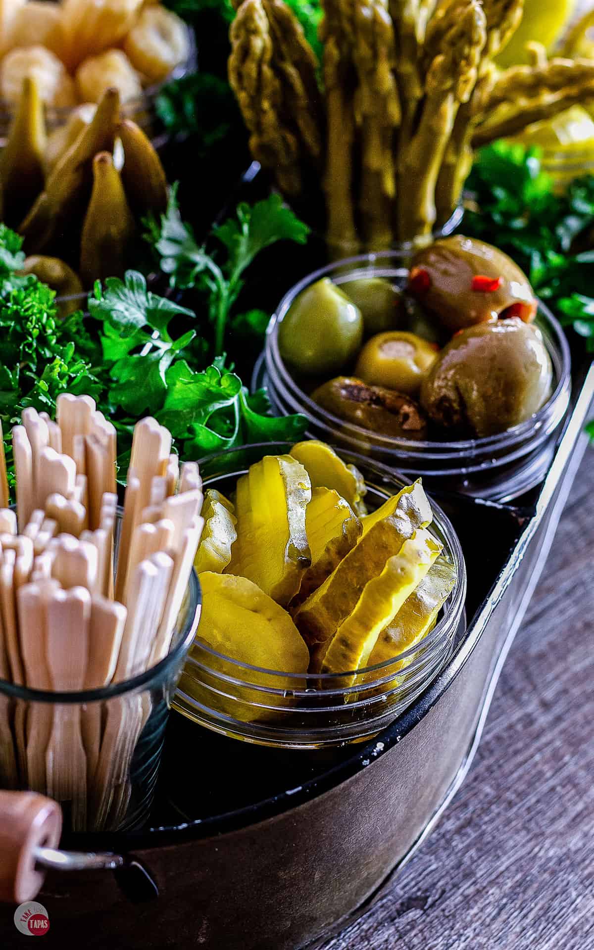 Close up of pickles on the relish tray