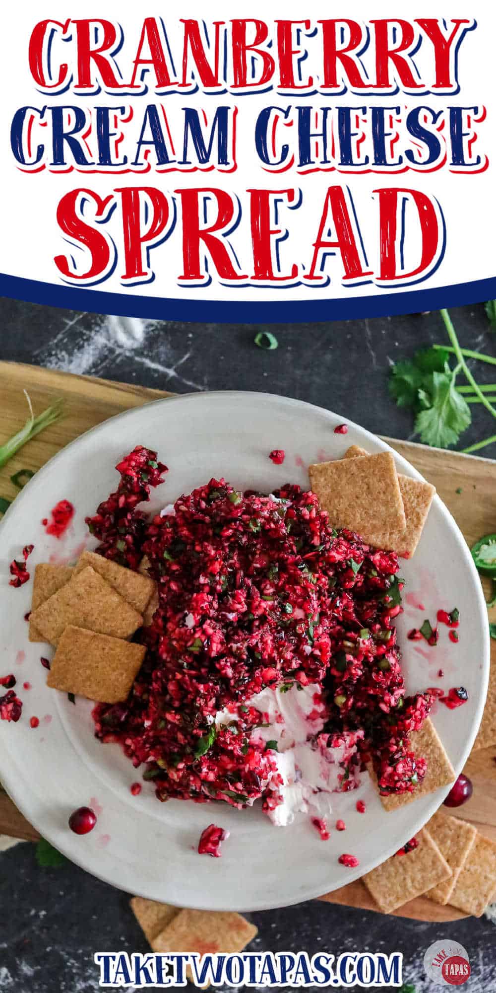 cranberry cream cheese dip with text "spread"