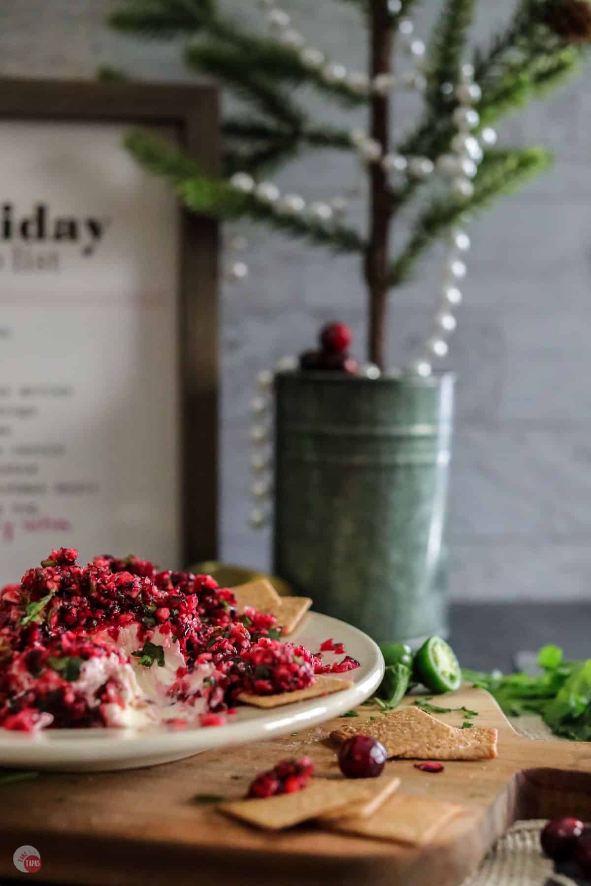 plate of cranberry and cream cheese