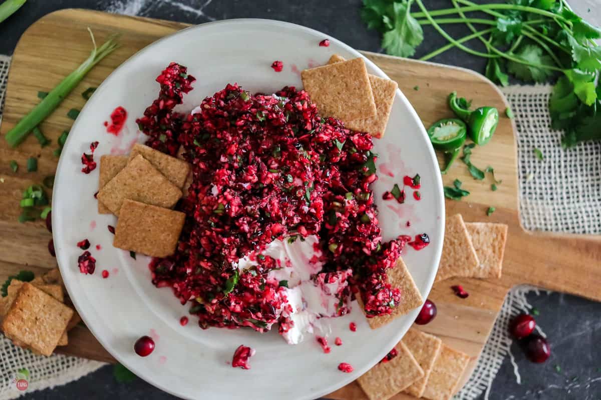 plate of cream cheese cranberry dip