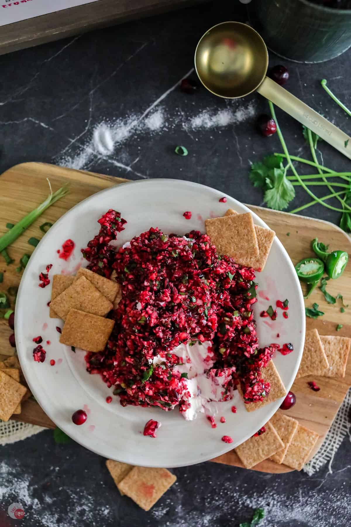 cranberry salsa on cream cheese