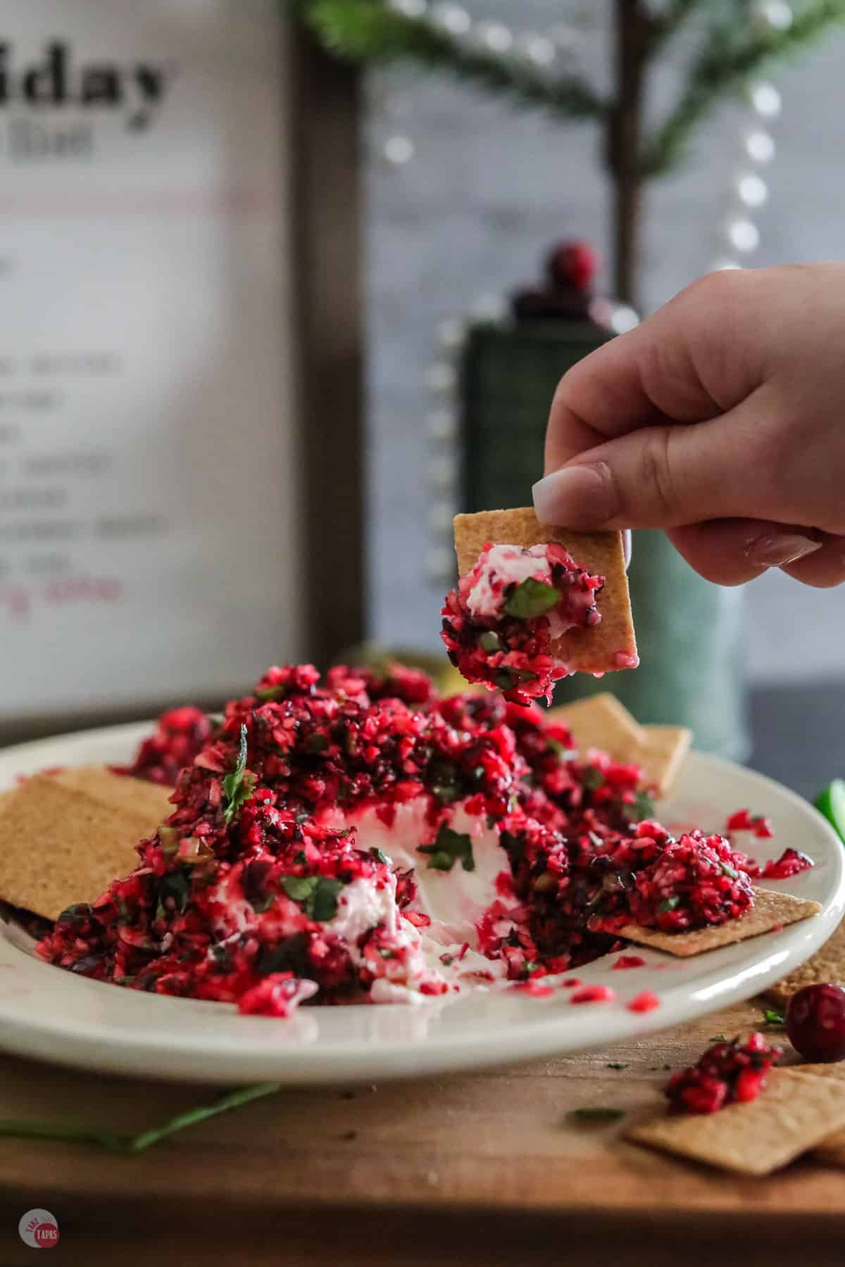 cracker with cranberry cream cheese dip