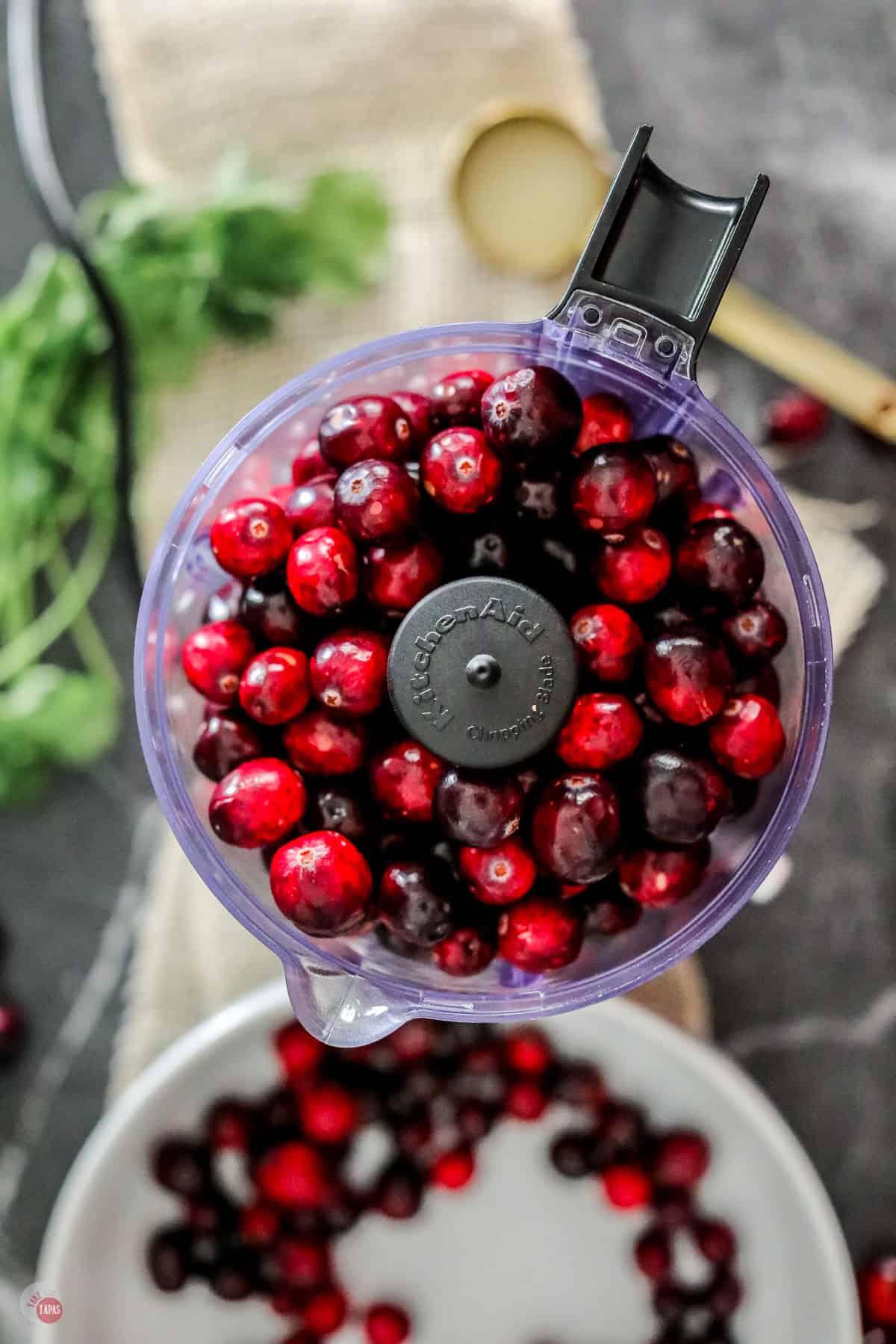 cranberries in a processor