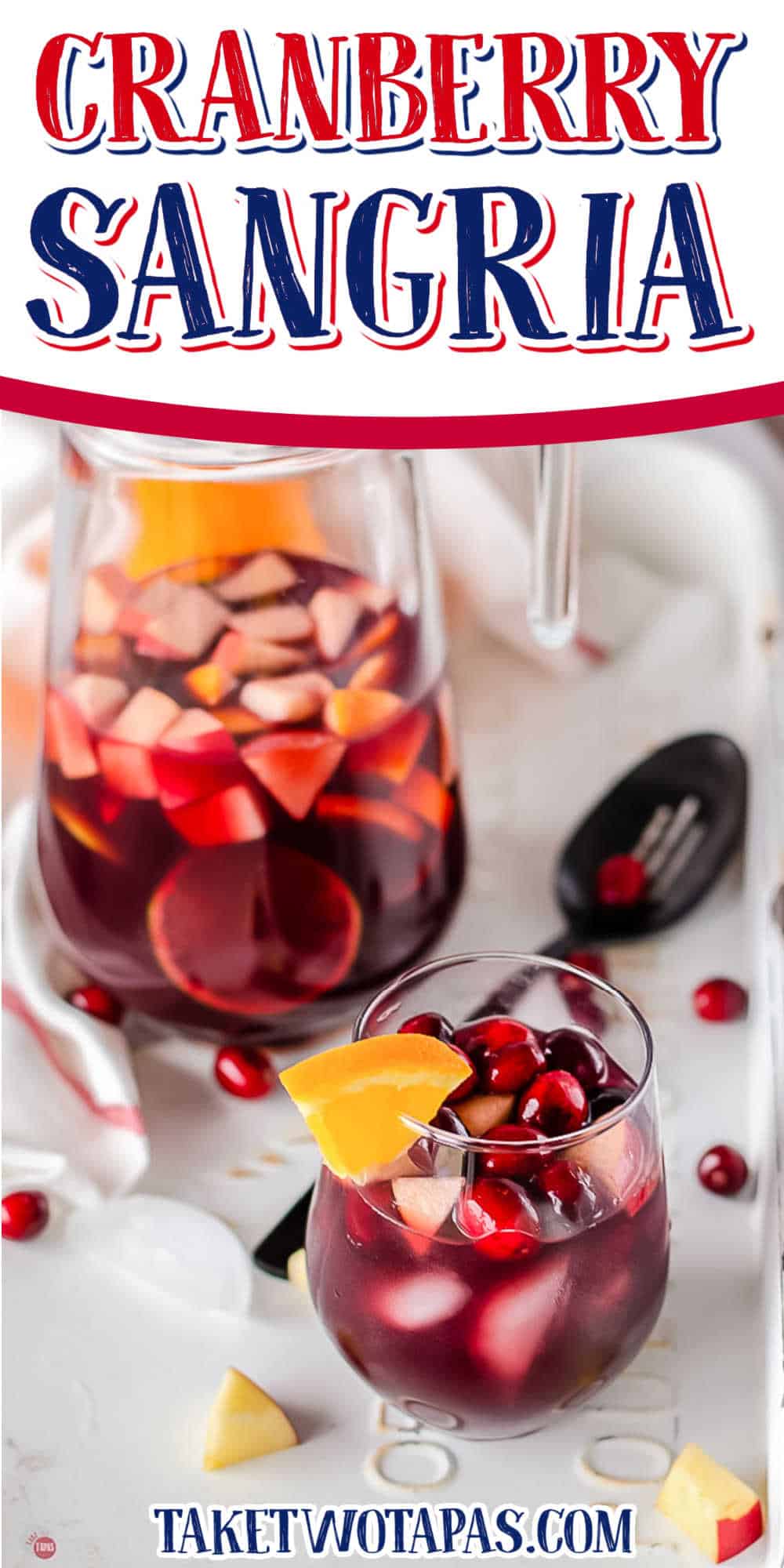 overhead pic of sangria with text "cranberry sangria recipe"