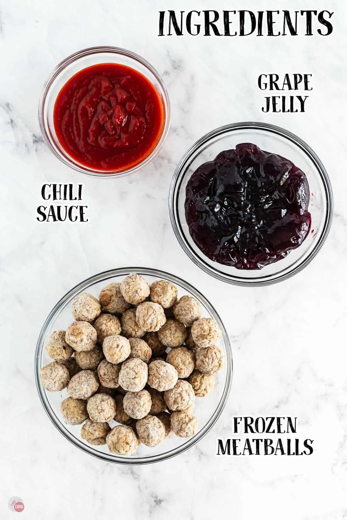 labeled picture of grape jelly meatball ingredients