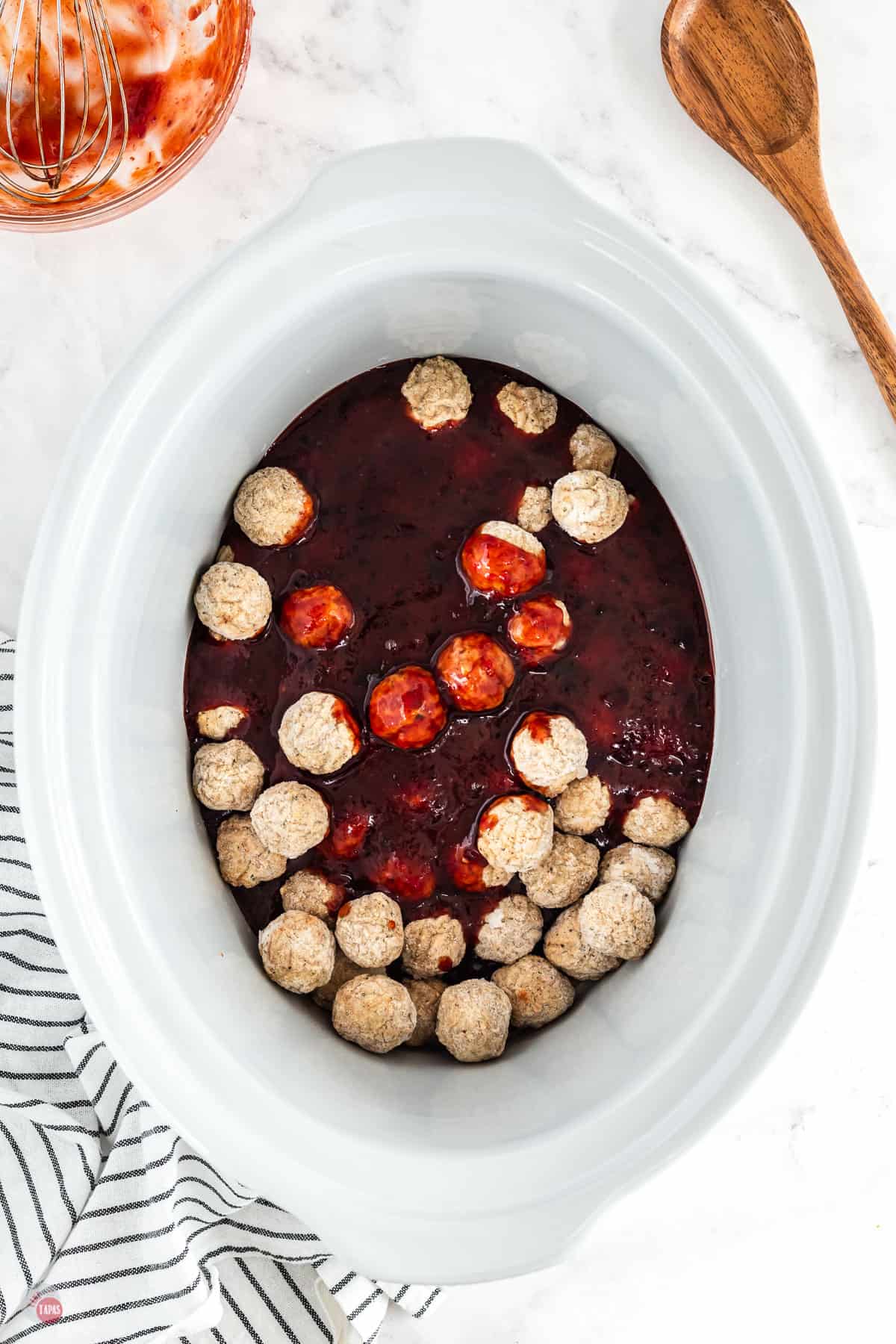 meatballs and sauce in a crockpot