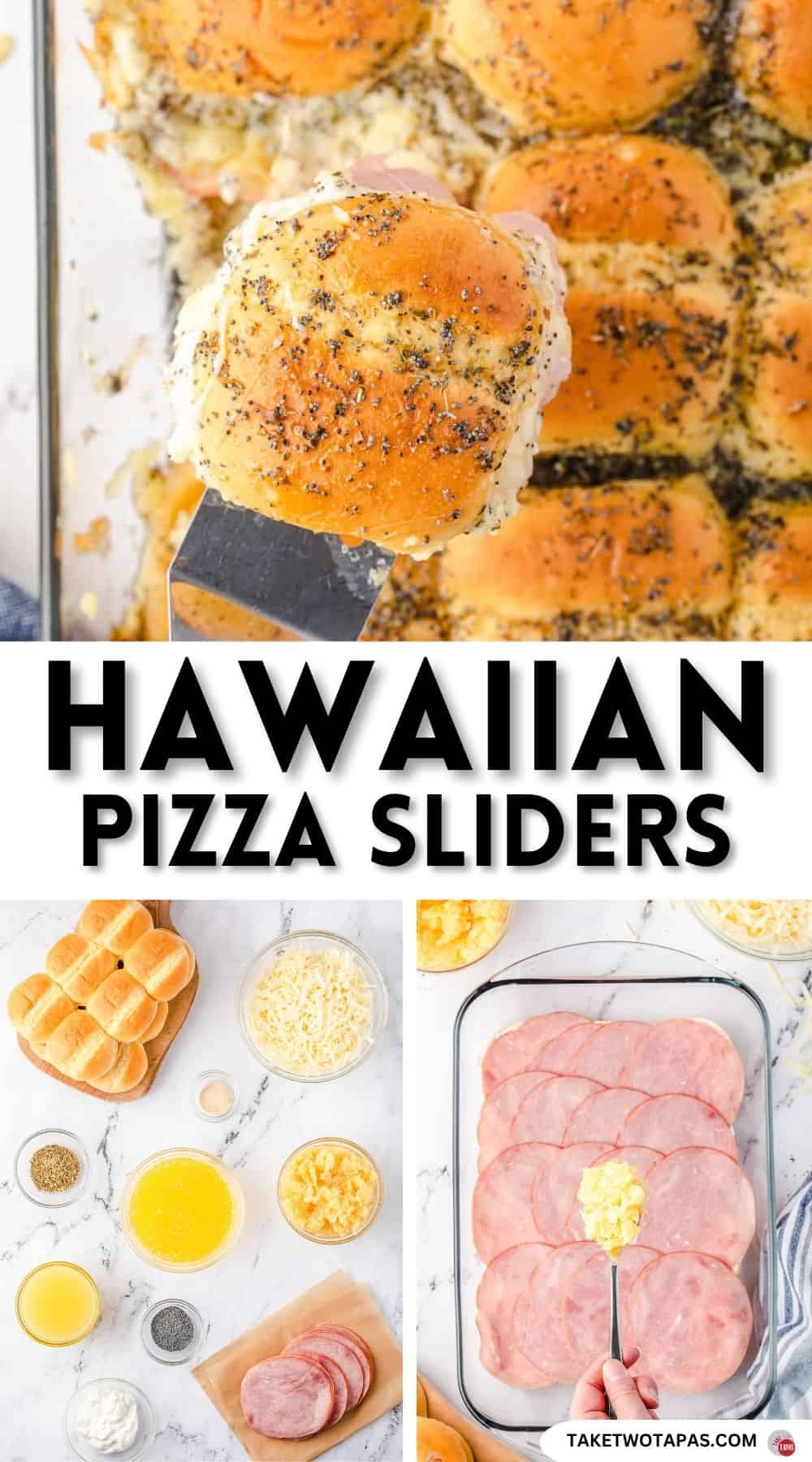 Pinterest pin image for Hawaiian pizza sliders recipe