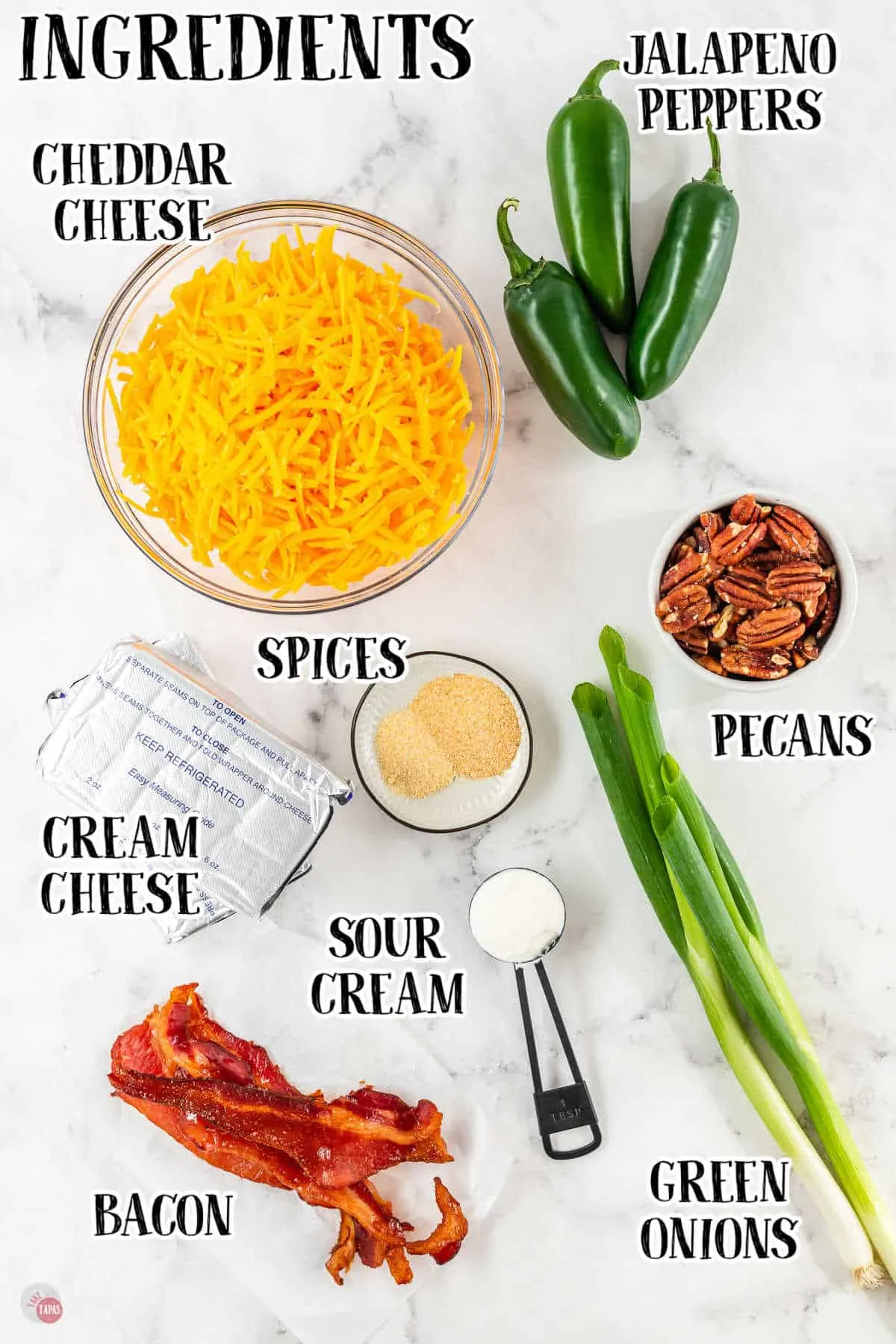 labeled picture of cheese ball ingredients
