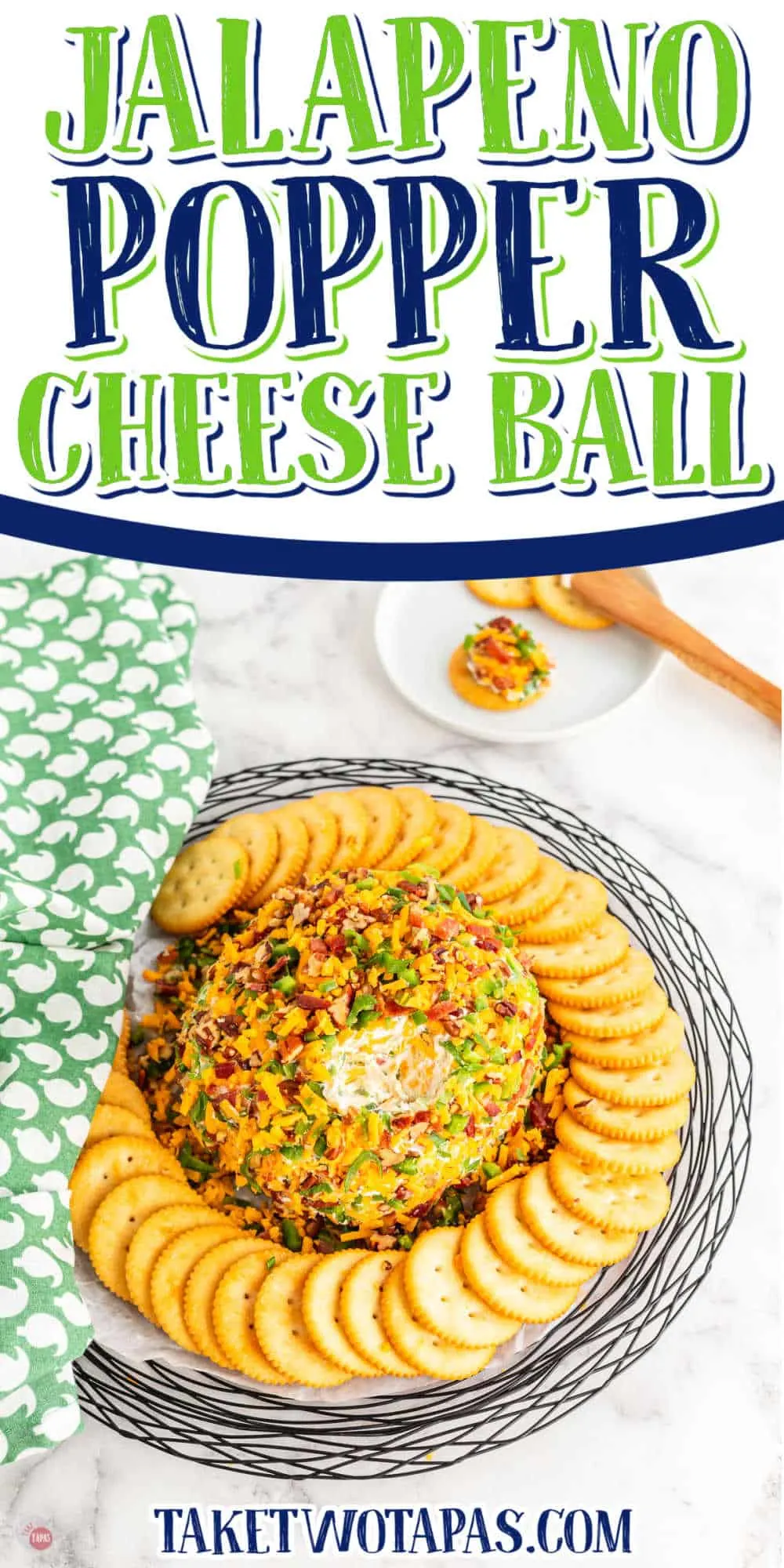 cheese ball with text "jalapeno popper cheese ball"