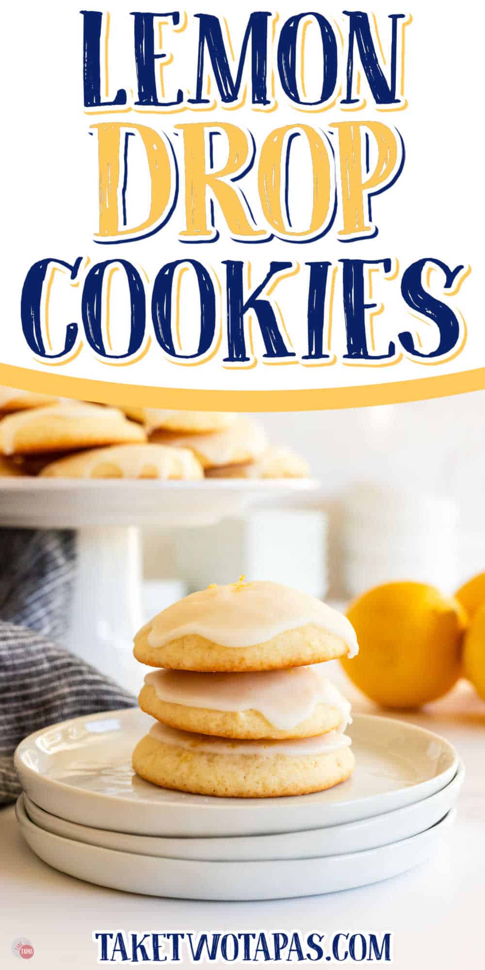 stack of cookies with text "lemon drop cookies"