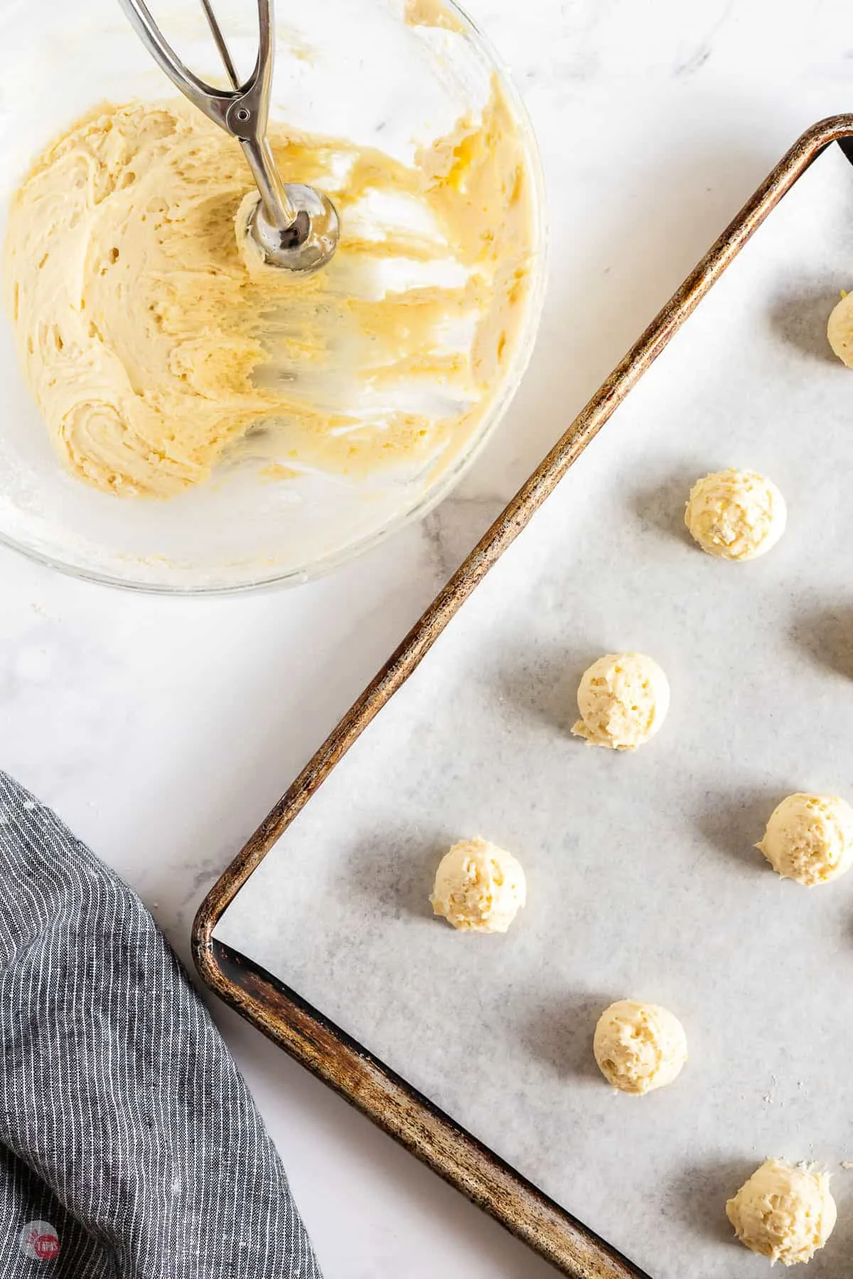cookie dough scooped onto baking sheets