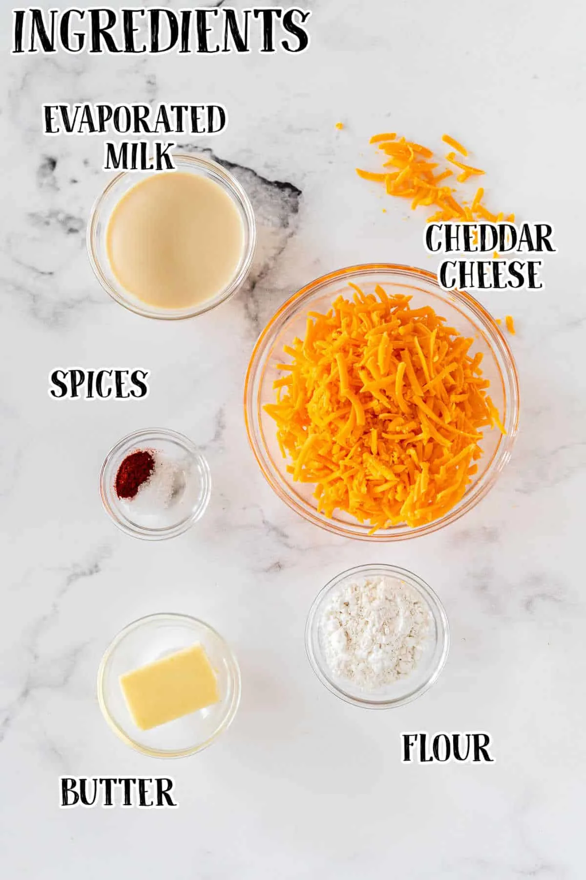 labeled picture of cheese sauce ingredients