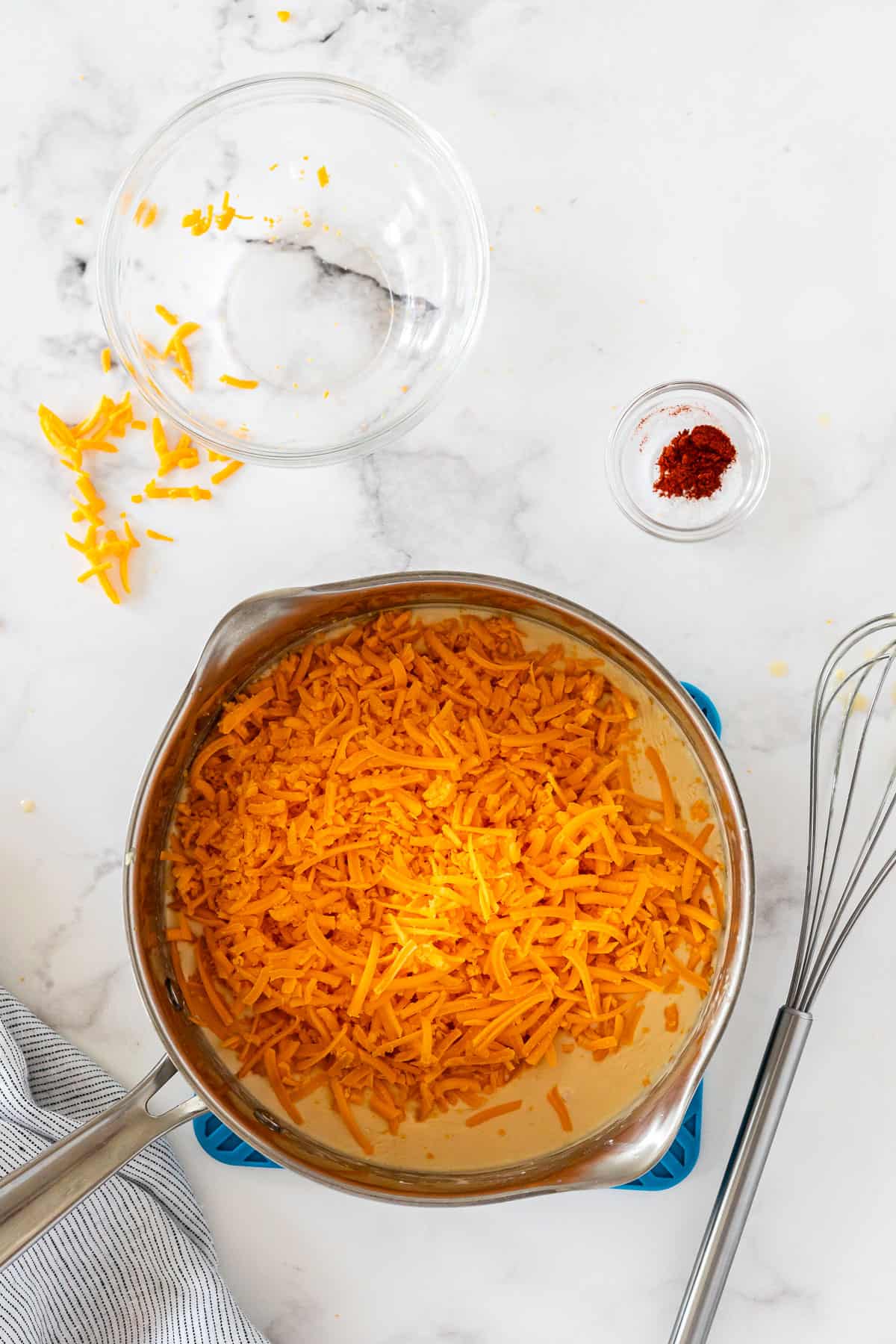 shredded cheese in a pot