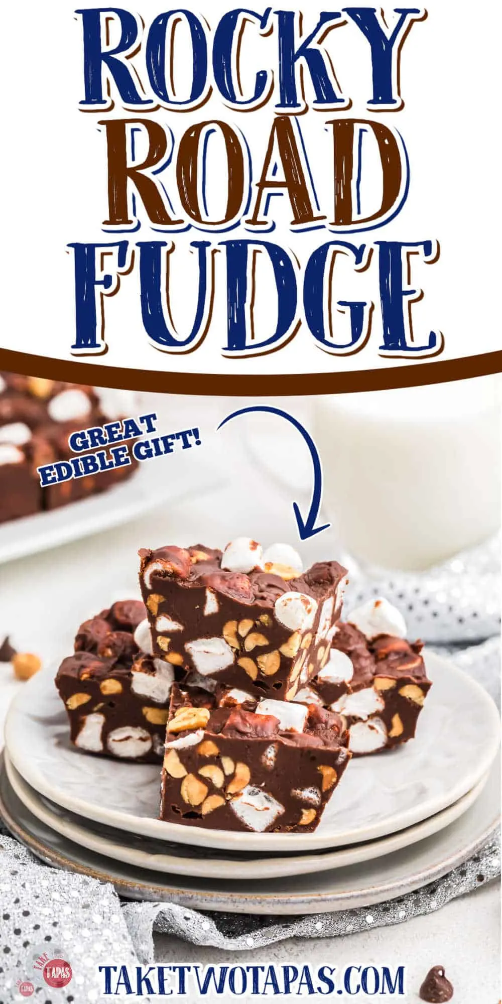 stack of fudge with text "rocky road fudge"