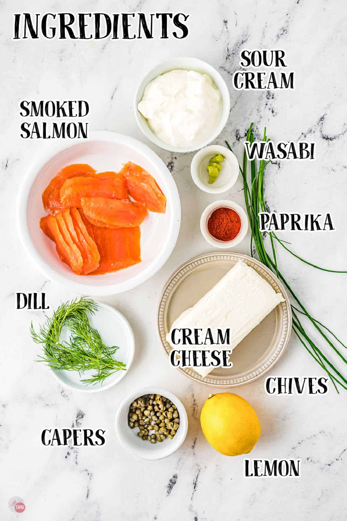 labeled picture of smoked salmon dip ingredients