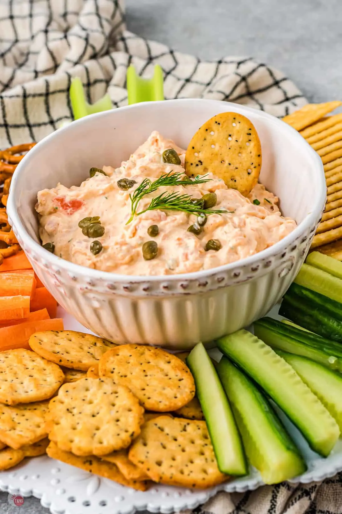 bowl of salmon dip with crackers