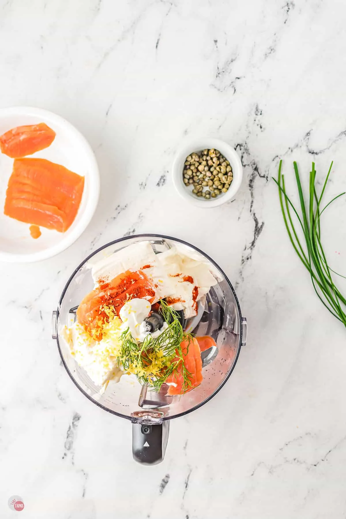 salmon dip ingredients in a food processor