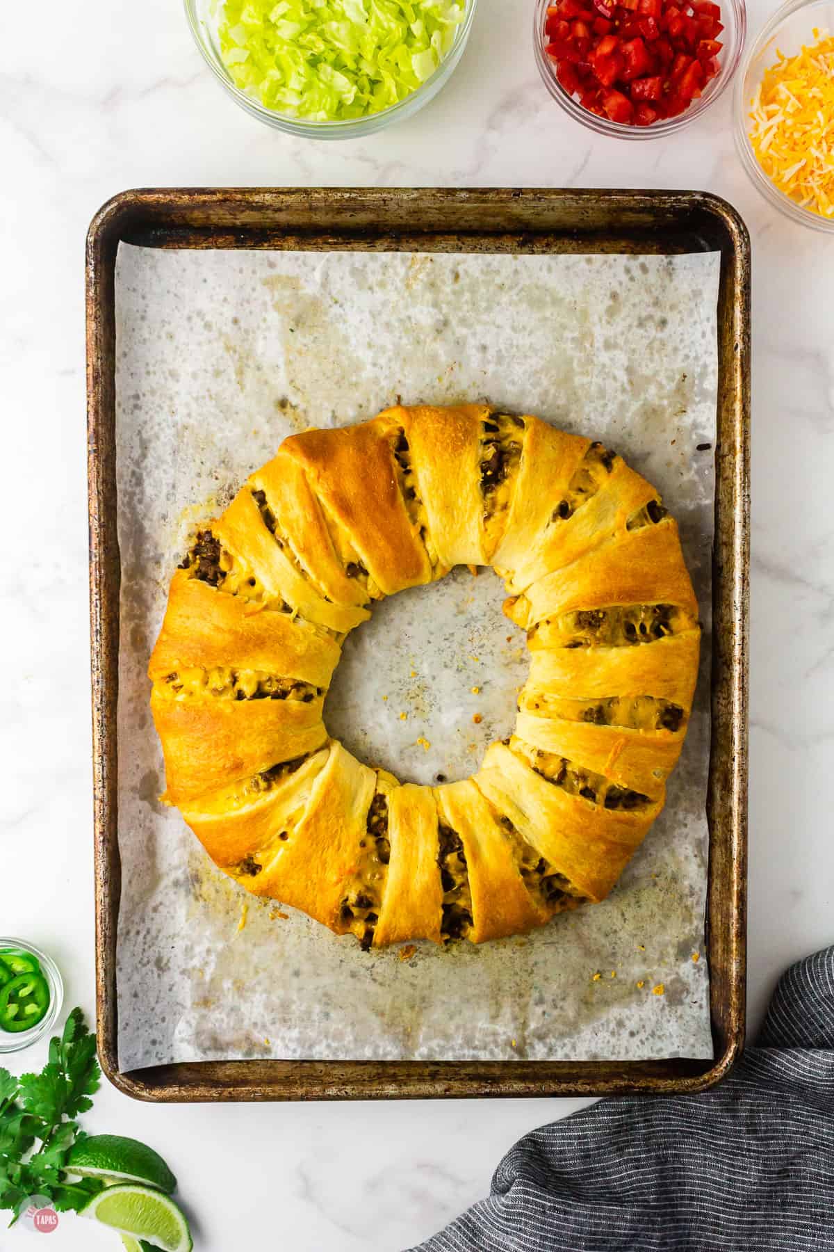 taco ring on baking sheet