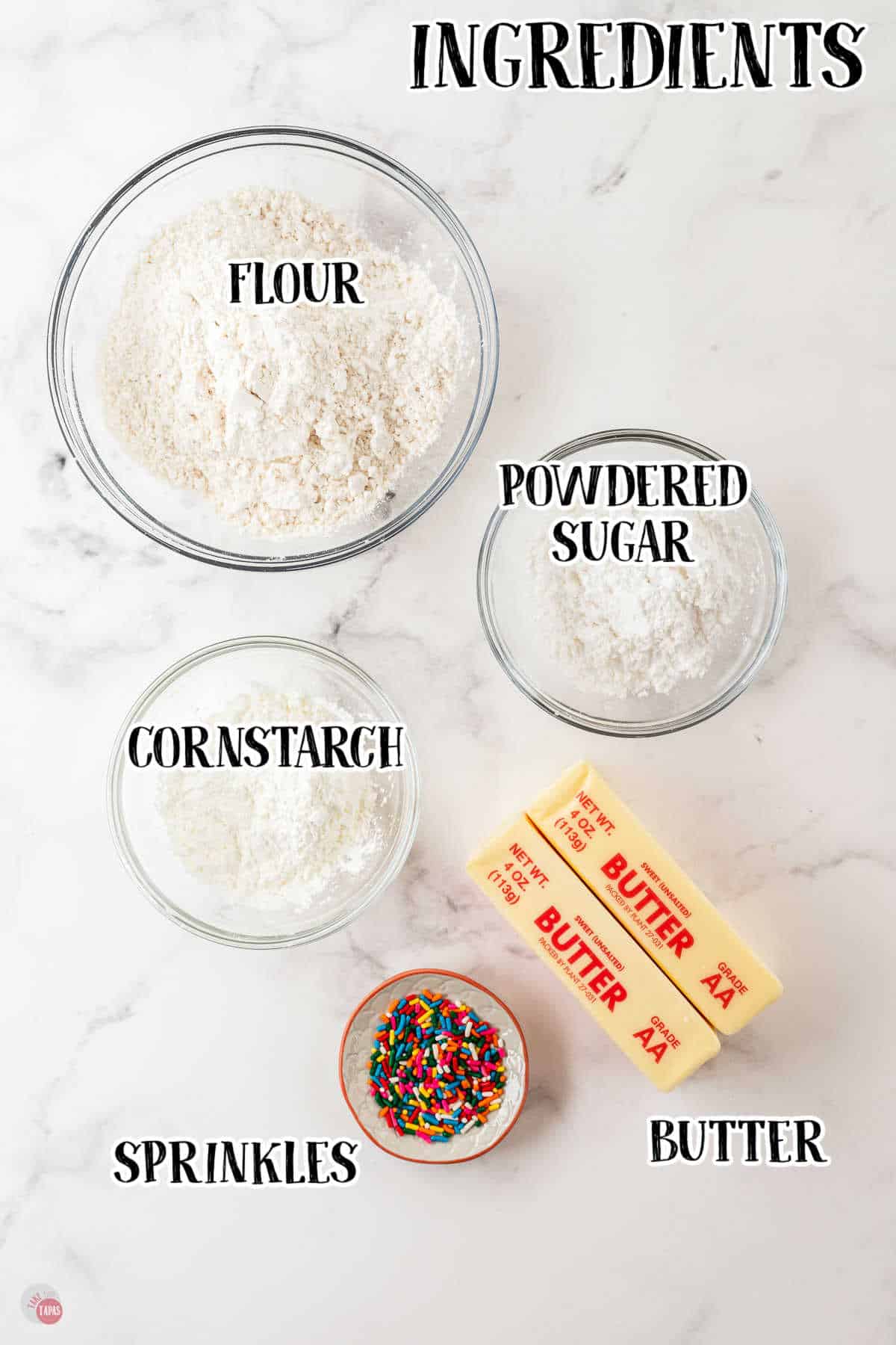 labeled picture of whipped shortbread cookies ingredients