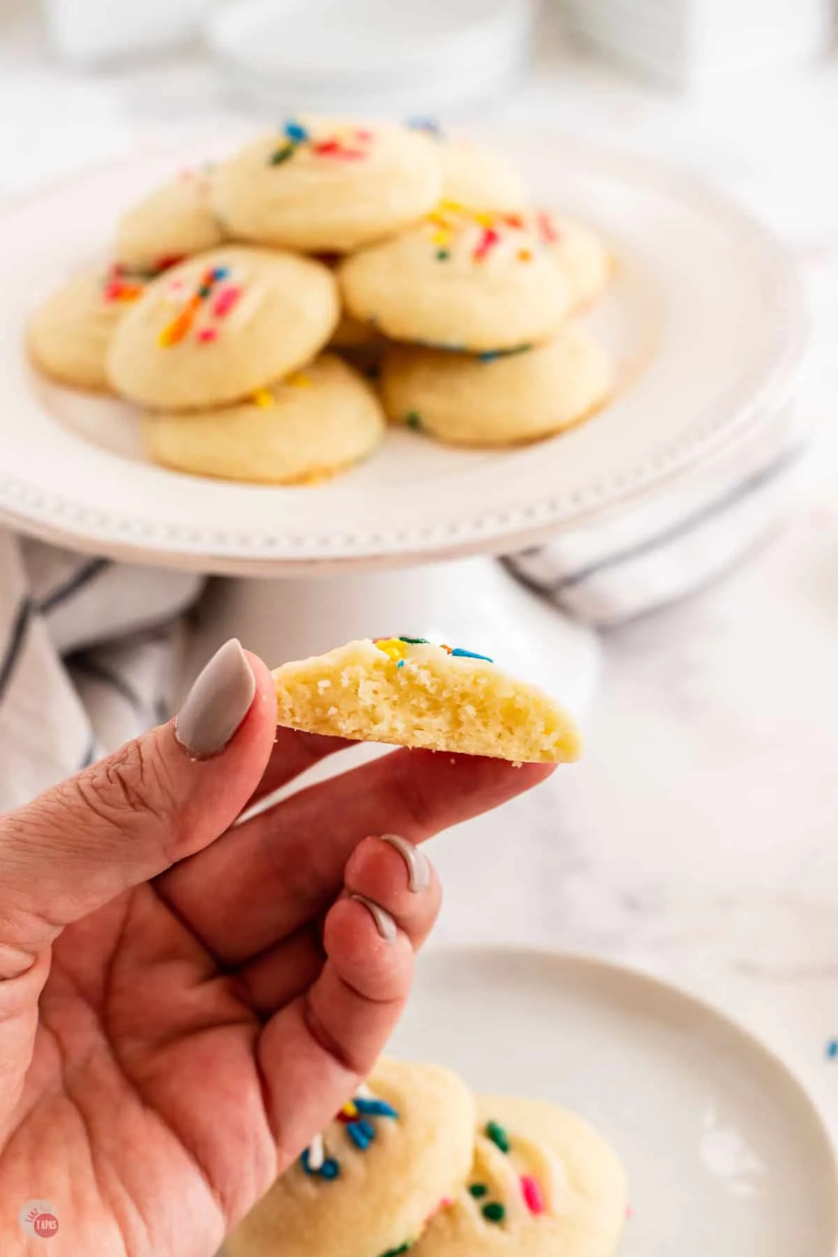 hand holding a cookie with a bite removed