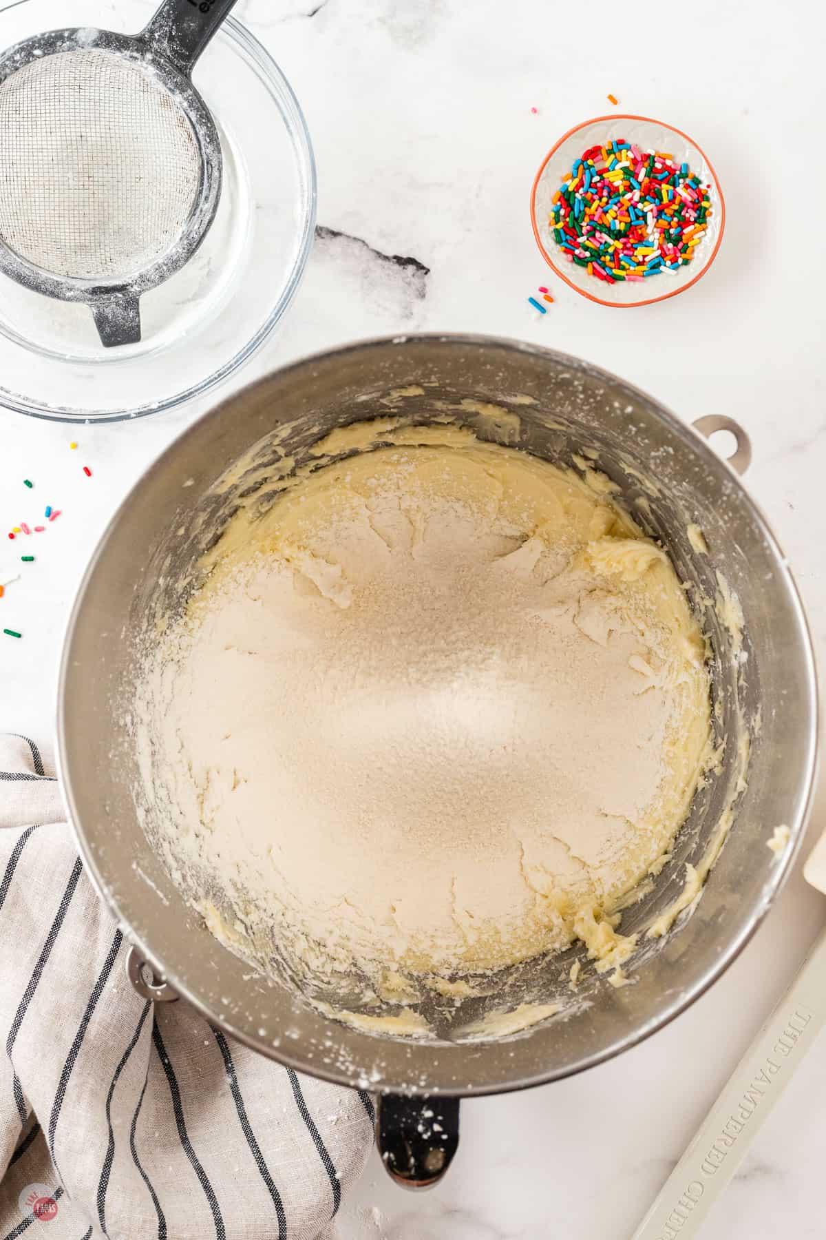 butter and flour in a mixing bowl