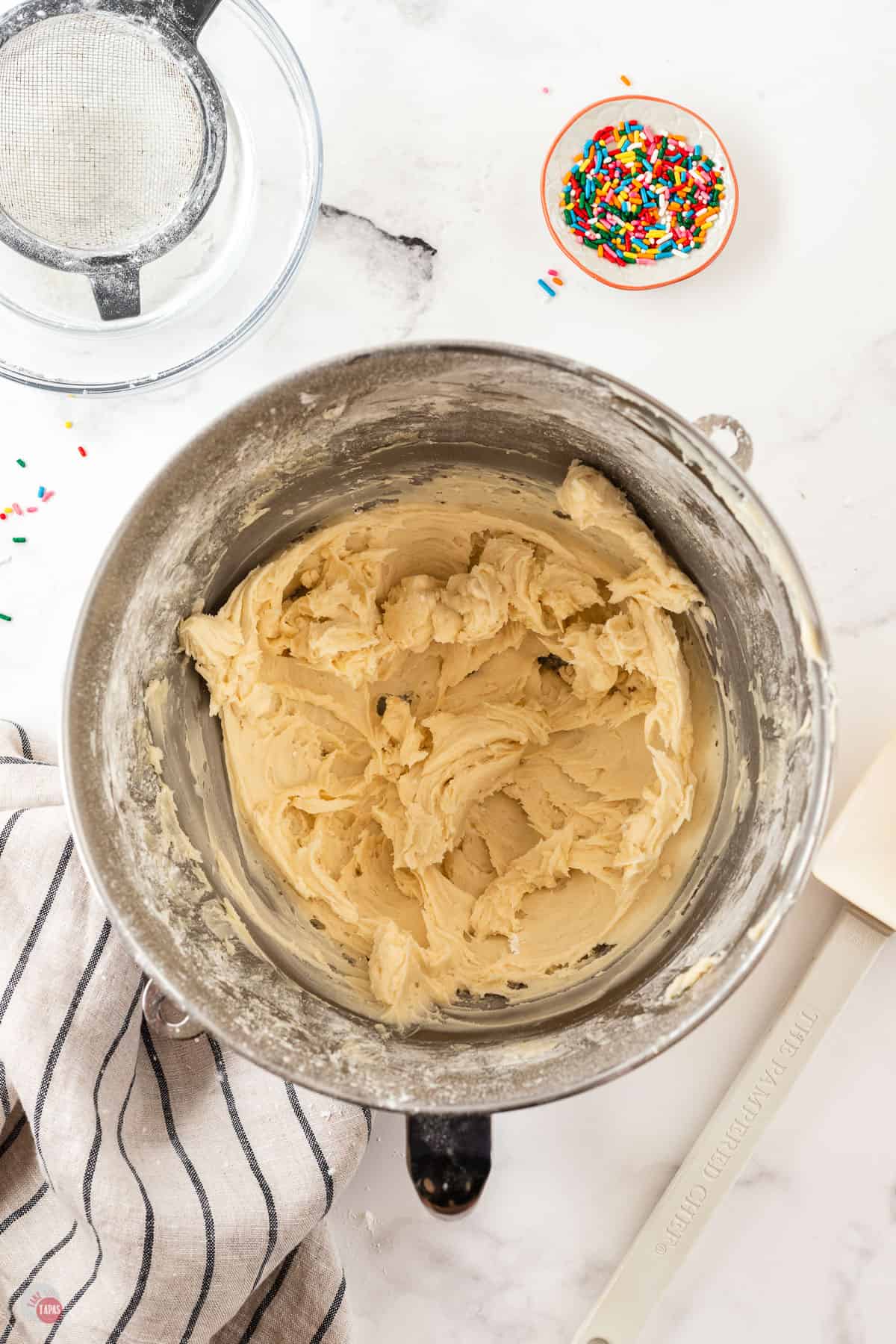 cookie dough in a mixing bowl