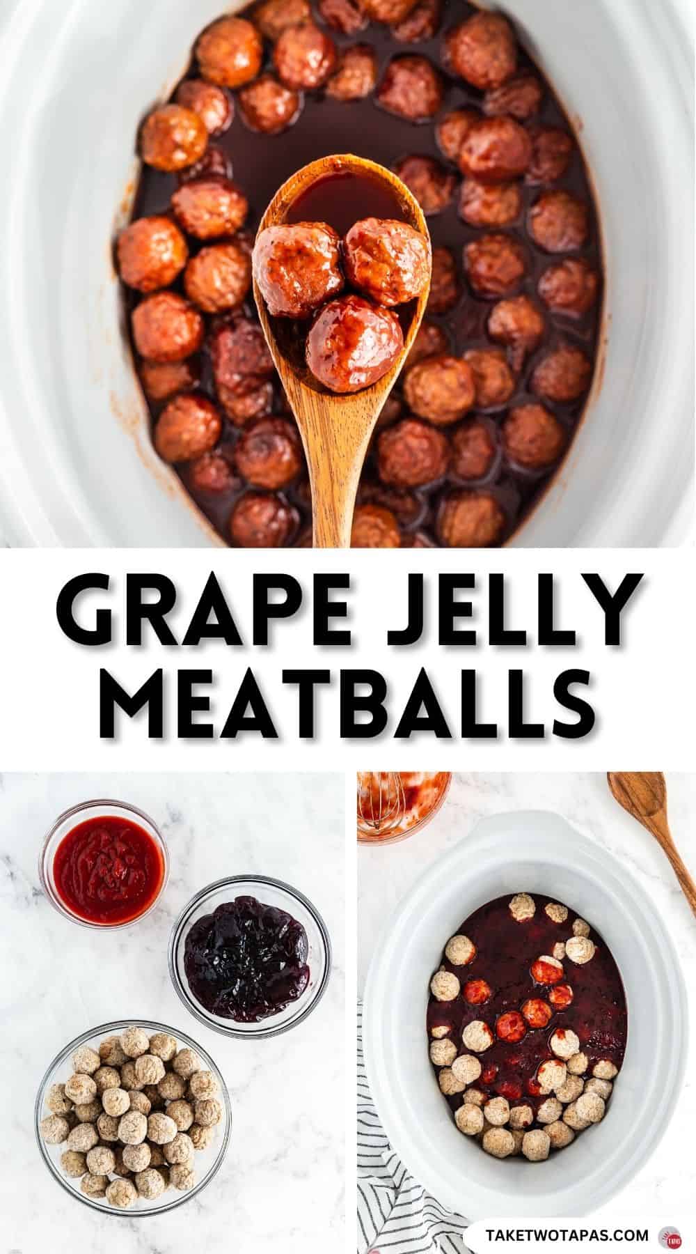 Pinterest pin image for grape jelly meatballs recipe