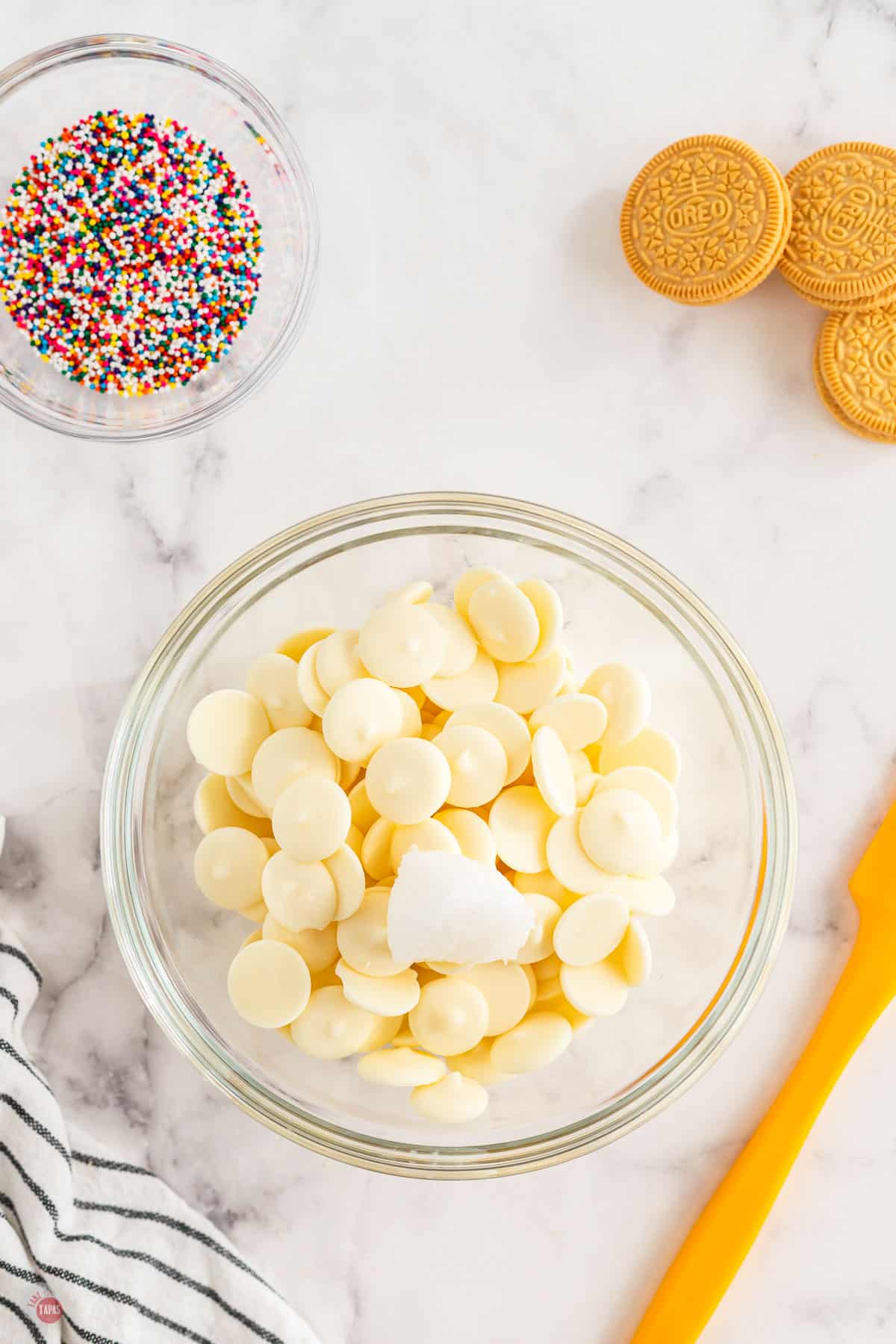 white chocolate chips in a bowl