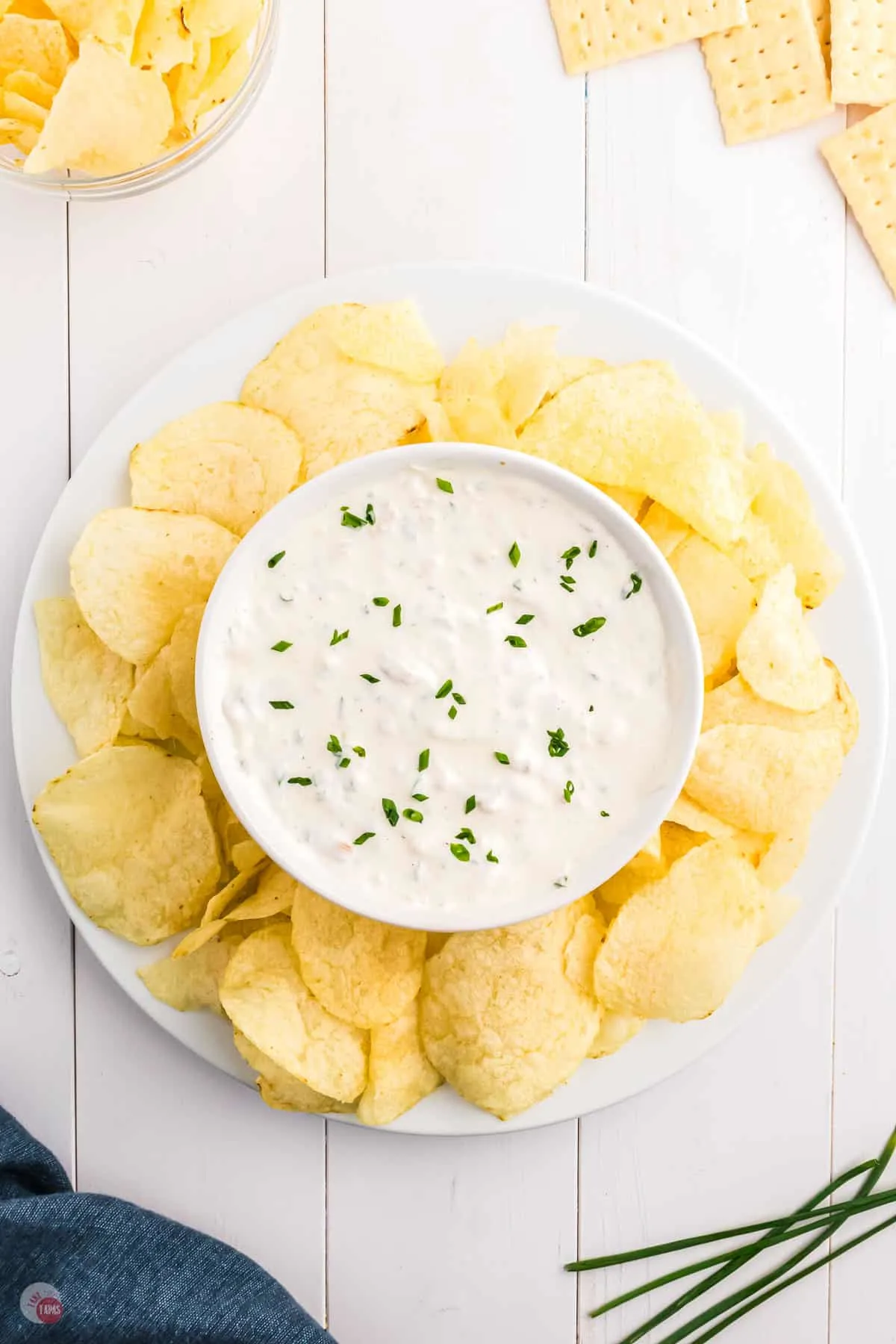 bowl of clam dip with chips