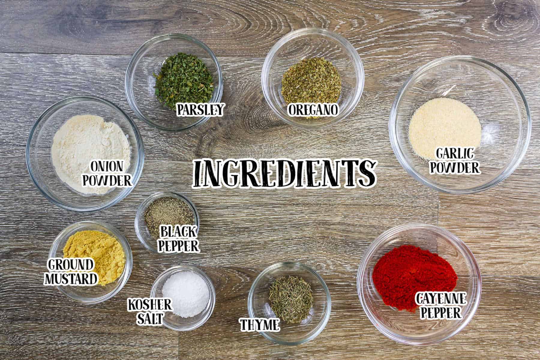 overhead pic of individual ingredients for chicken seasoning recipe