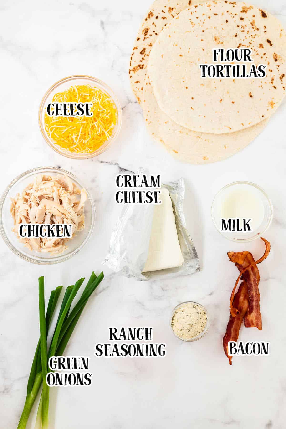 labeled picture of crack chicken pinwheels ingredients