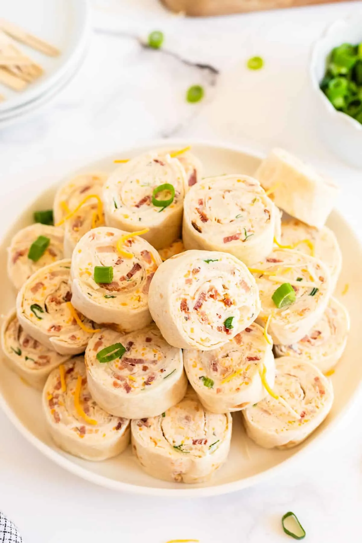 plate of pinwheel sandwiches