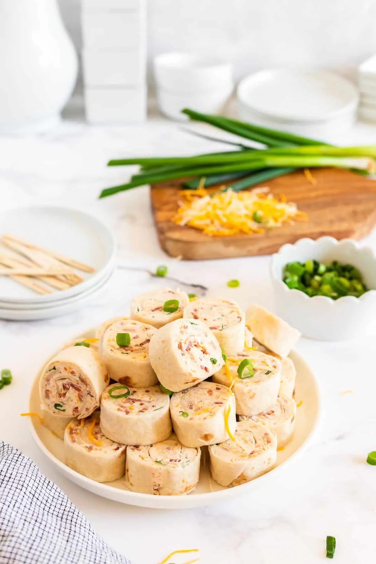 plate of crack chicken pinwheels