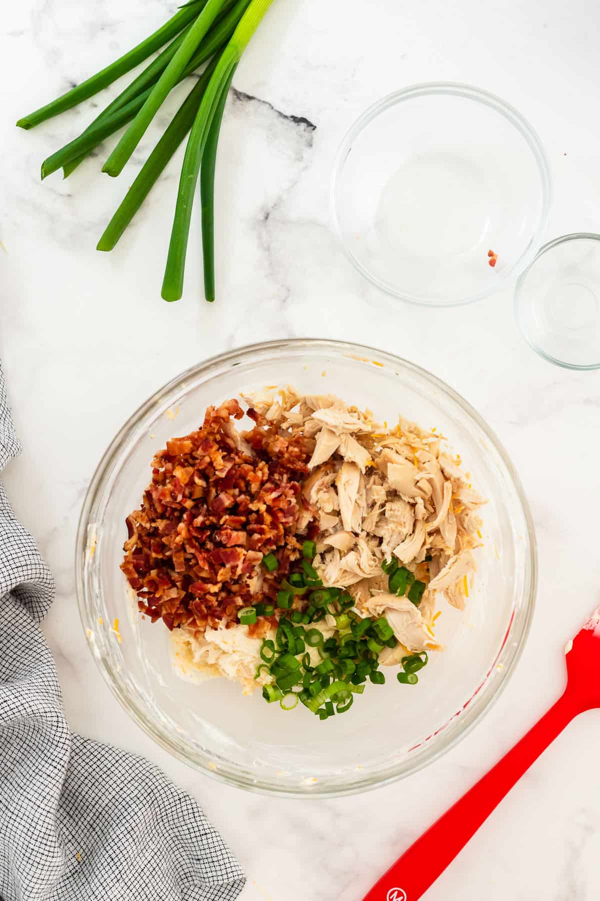 bacon chicken and onions in a bowl