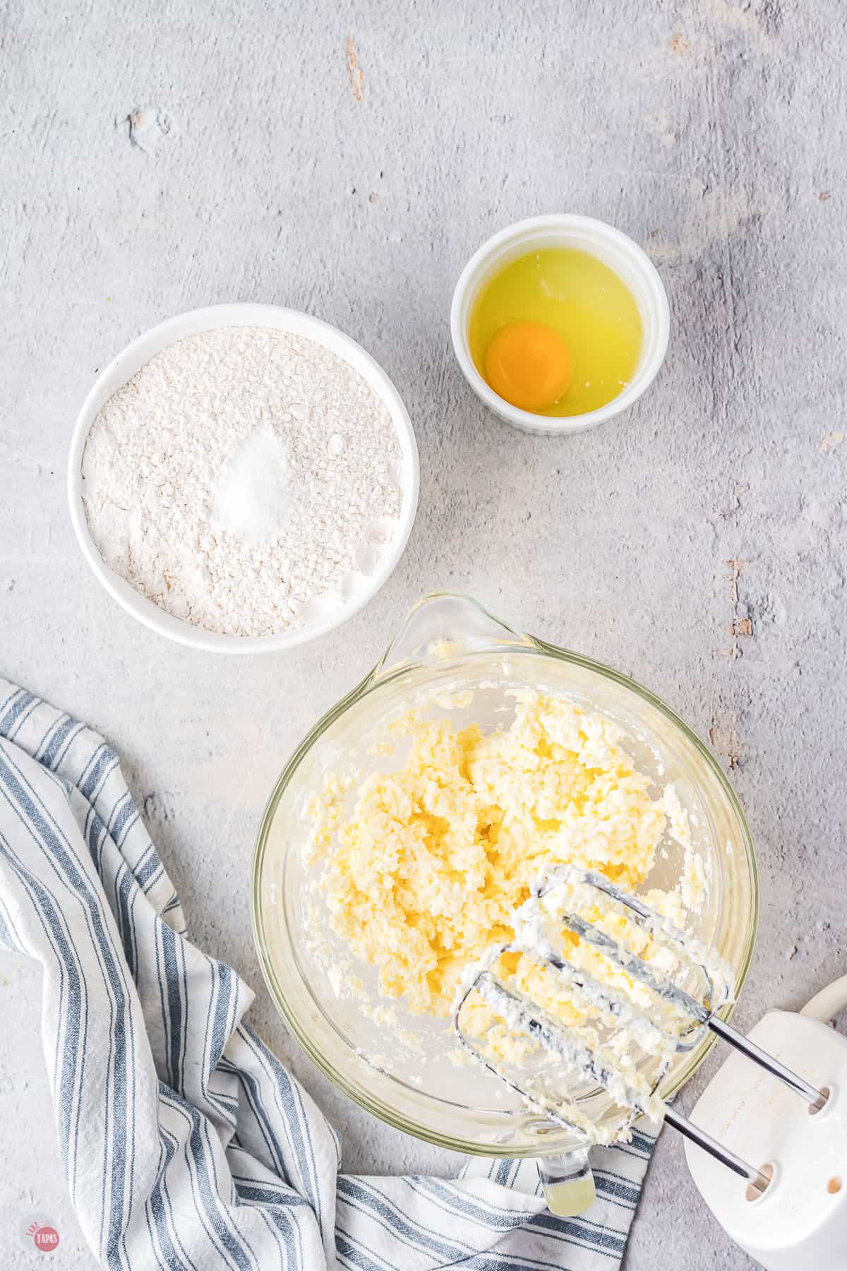 dough in a bowl with beaters