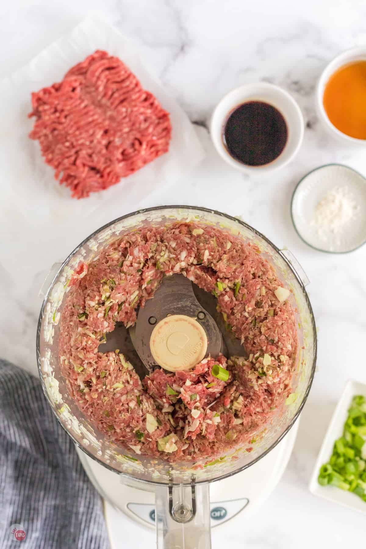 gyoza mixture in a food processor