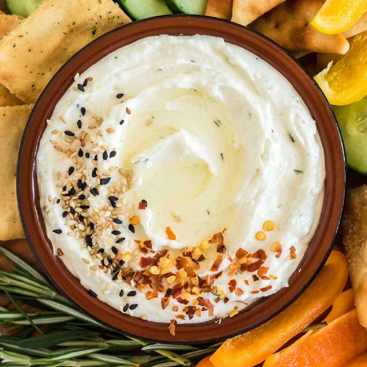 bowl of dip with sesame seeds