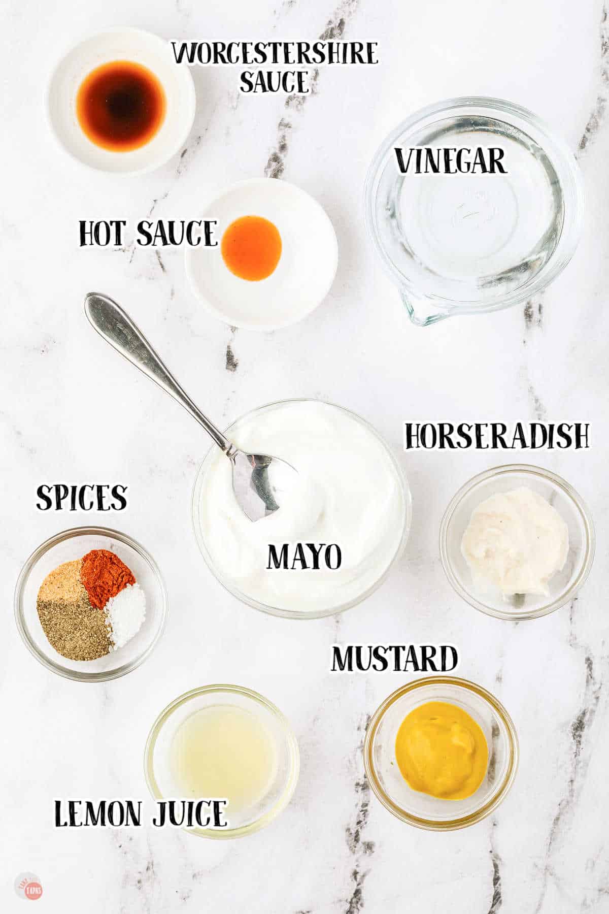 labeled picture of white bbq sauce ingredients