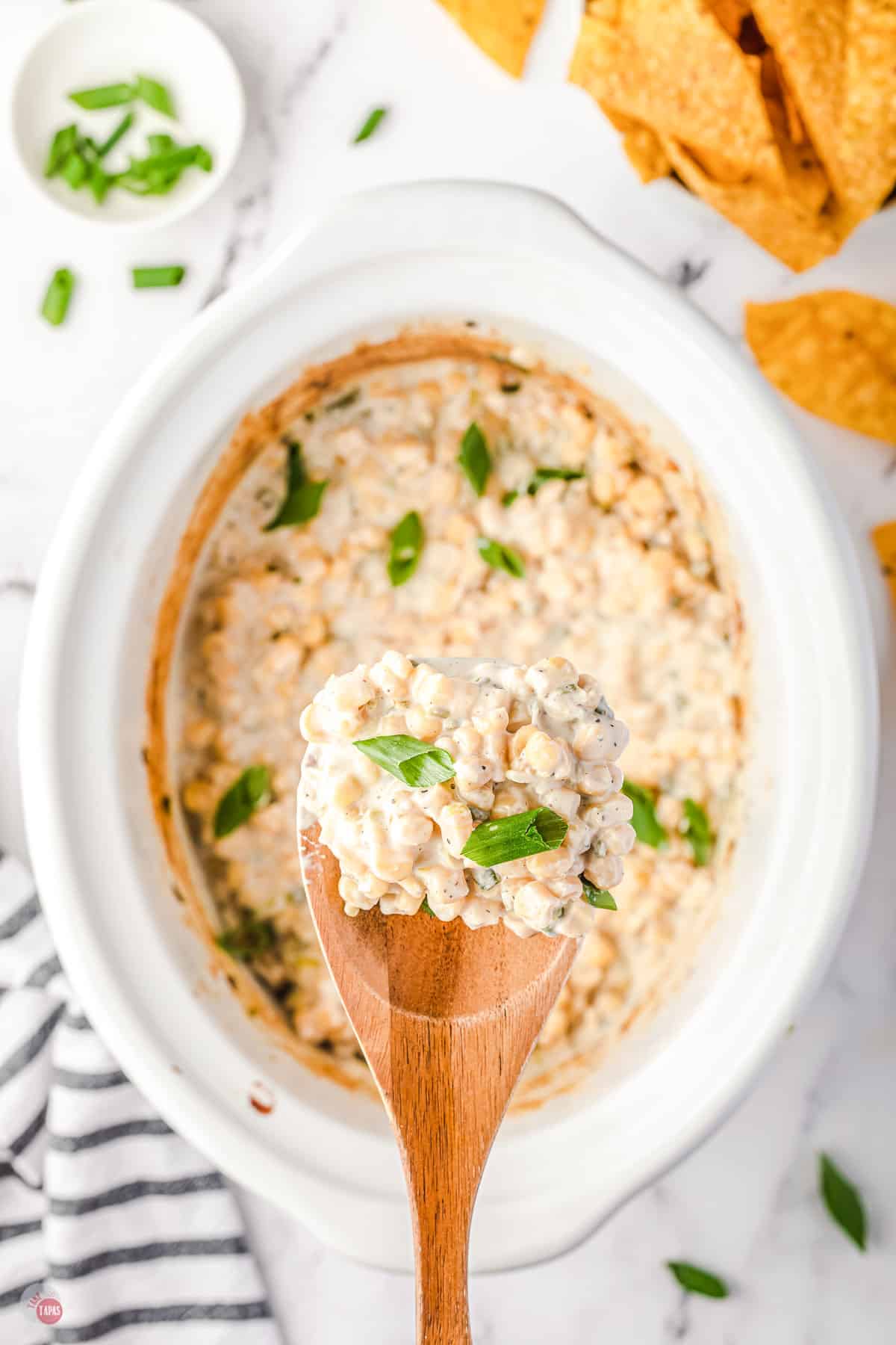 spoon of hot corn dip