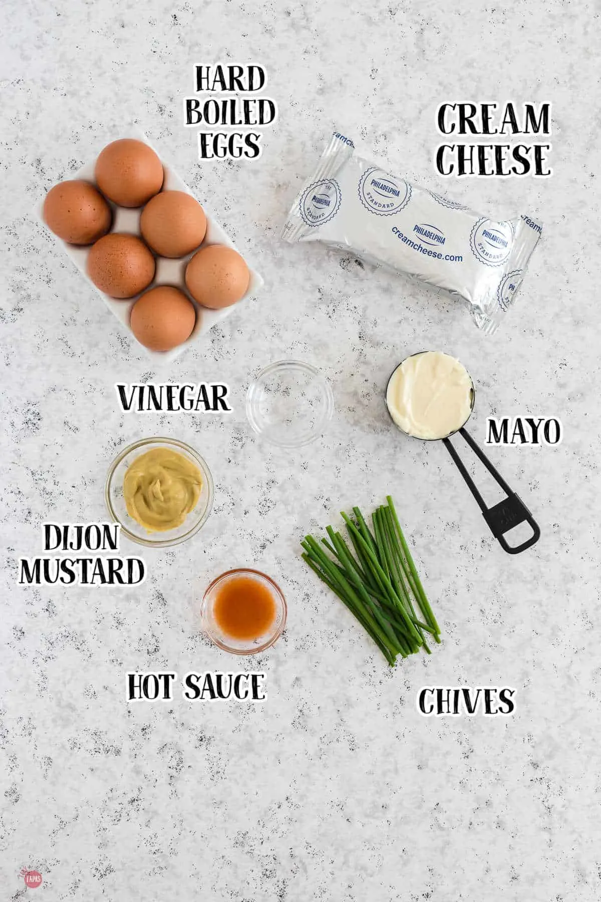 labeled picture of egg dip ingredients