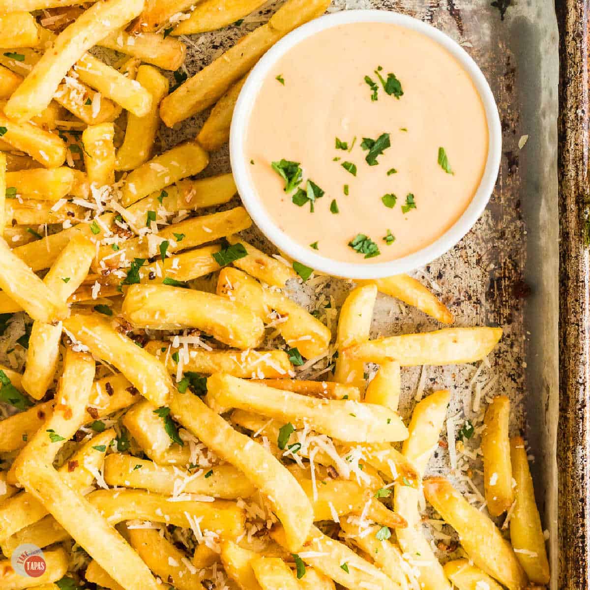 french fries on a baking sheer