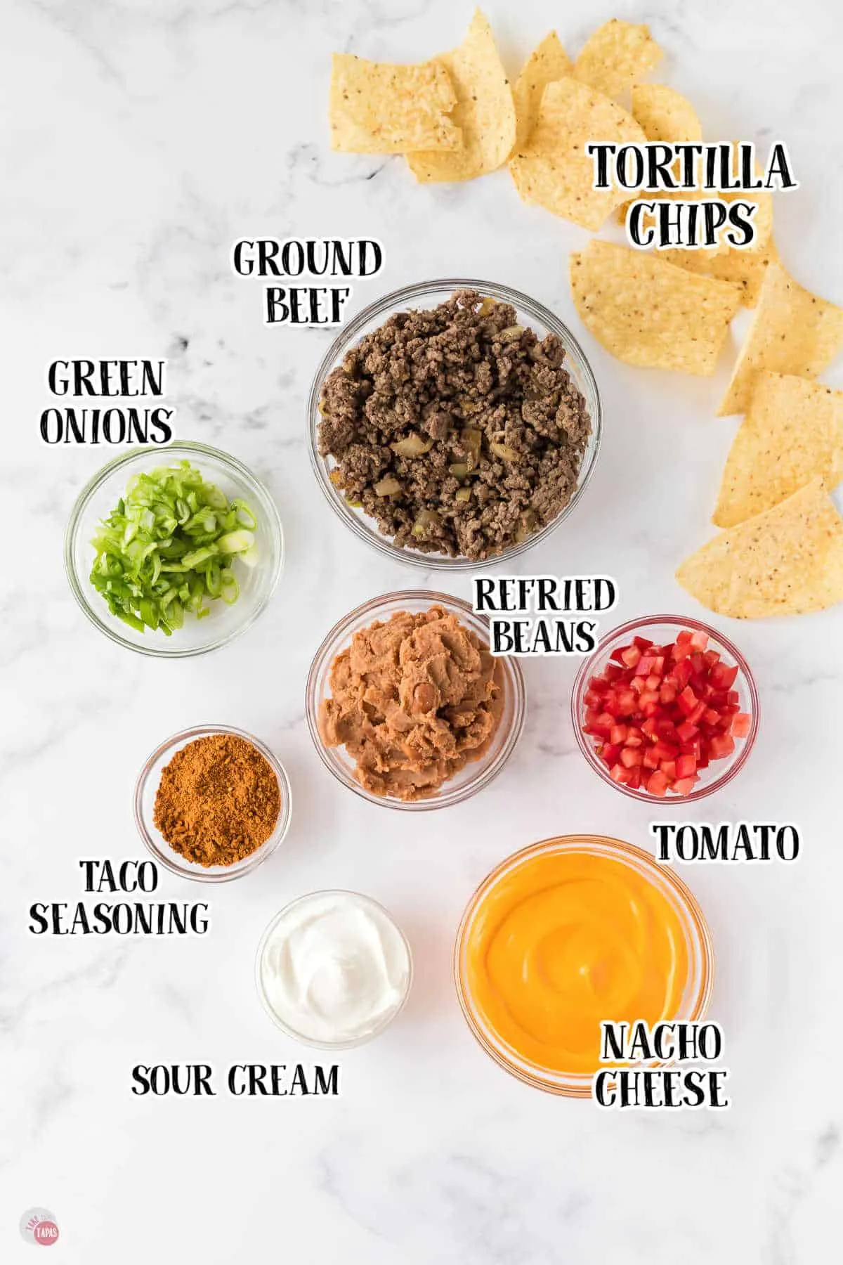 labeled ingredients for nachos