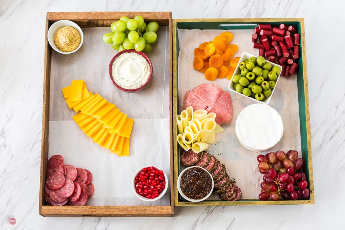 partially filled charcuterie boards