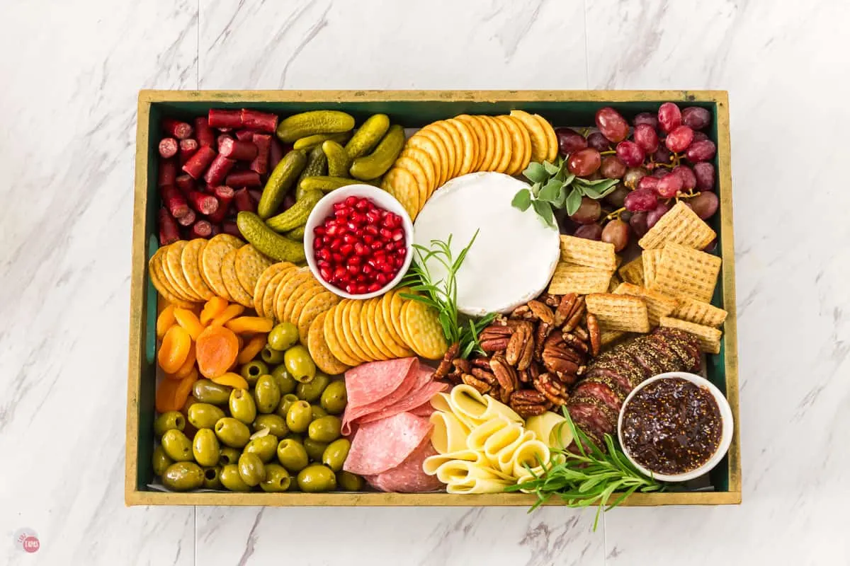 Overhead shot of a cheese board