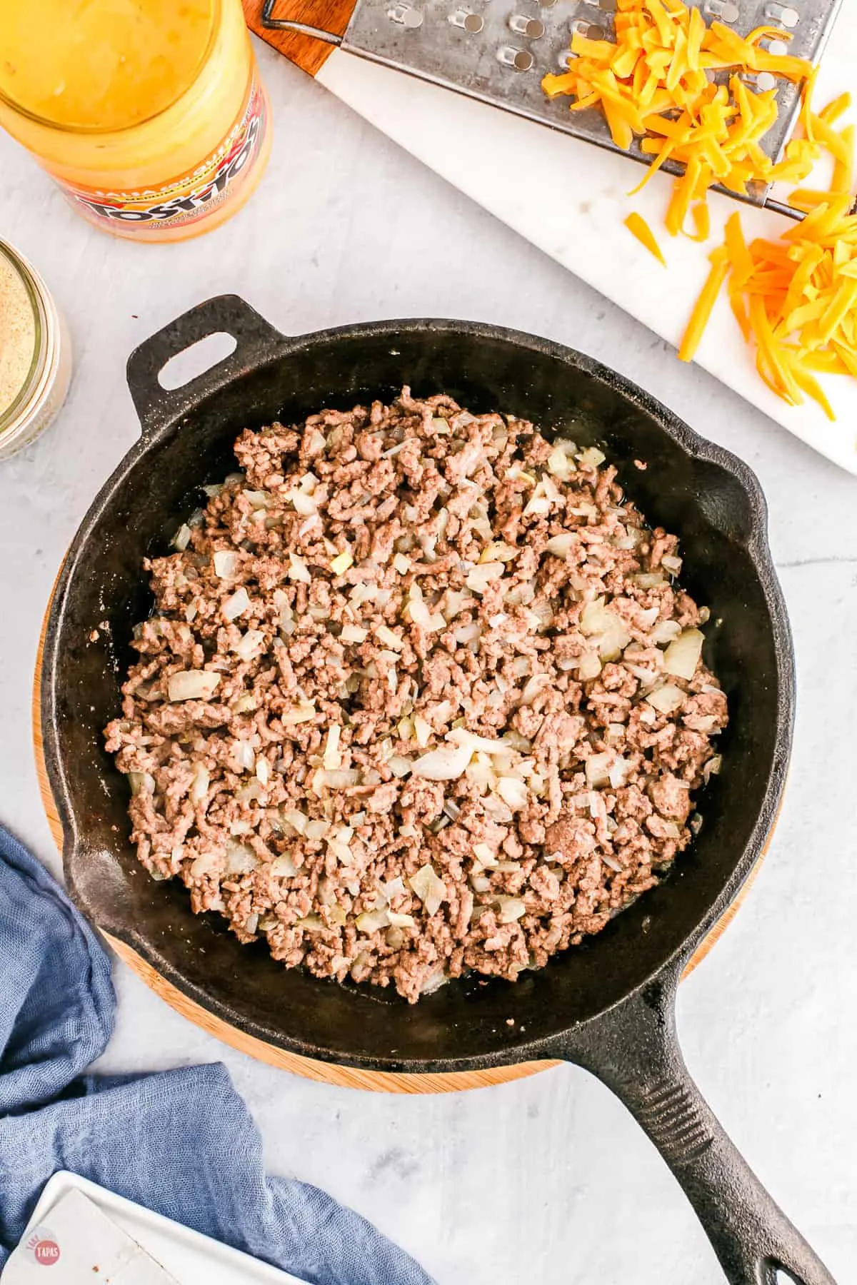 cooked hamburger in a pan