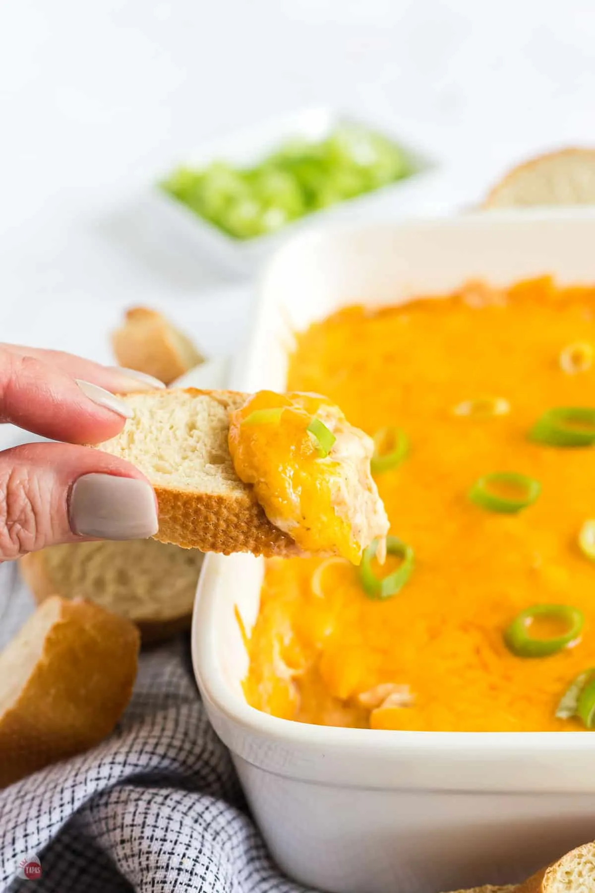 crostini with crab dip and green onions